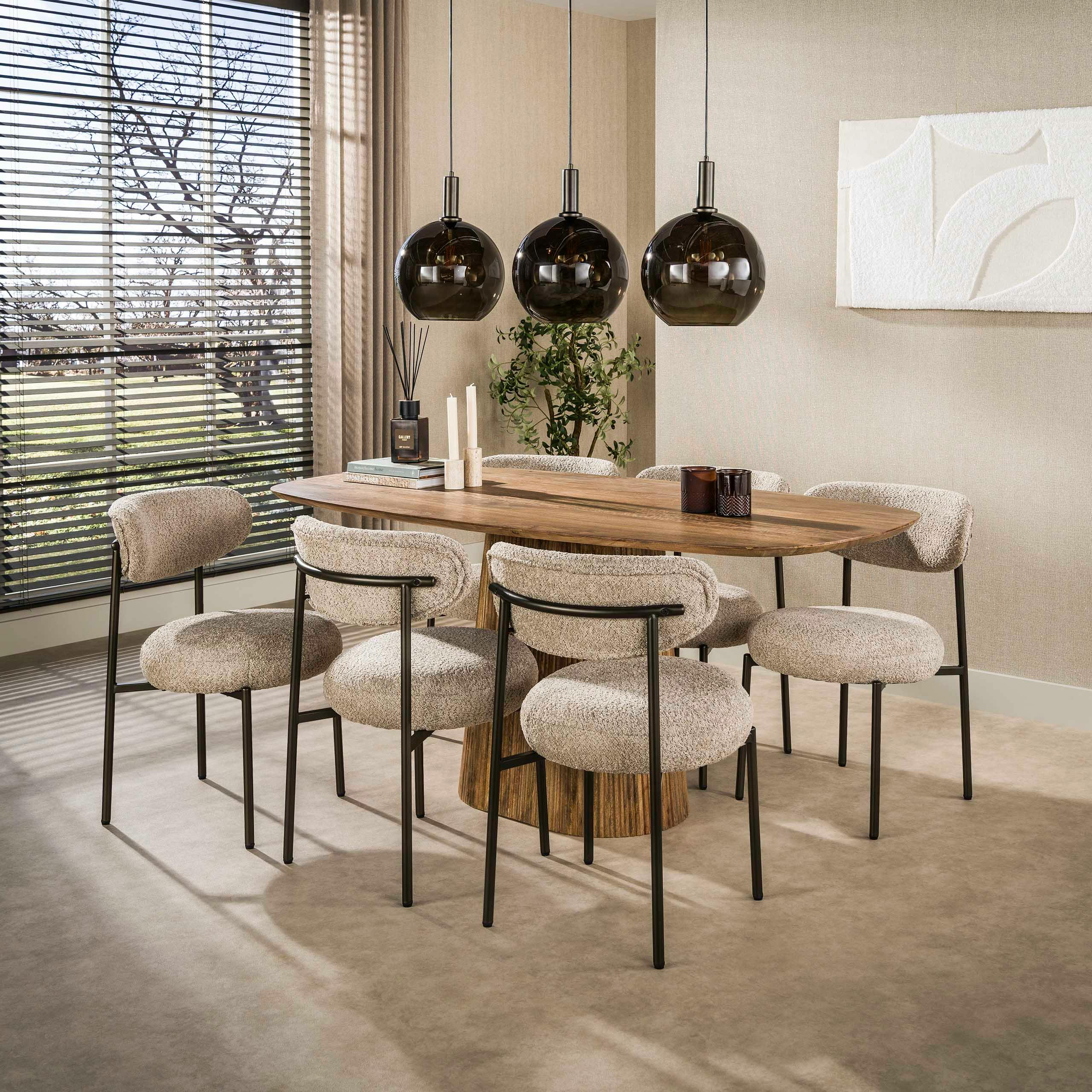 Chaise de salle à manger en bouclette sable pied bronze (lot de 2) CREEK