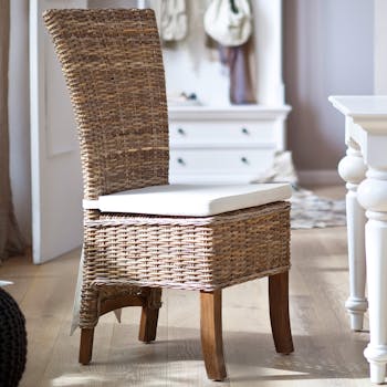 Chaise de salle à manger en rotin avec coussin 55x106cm ROYAN