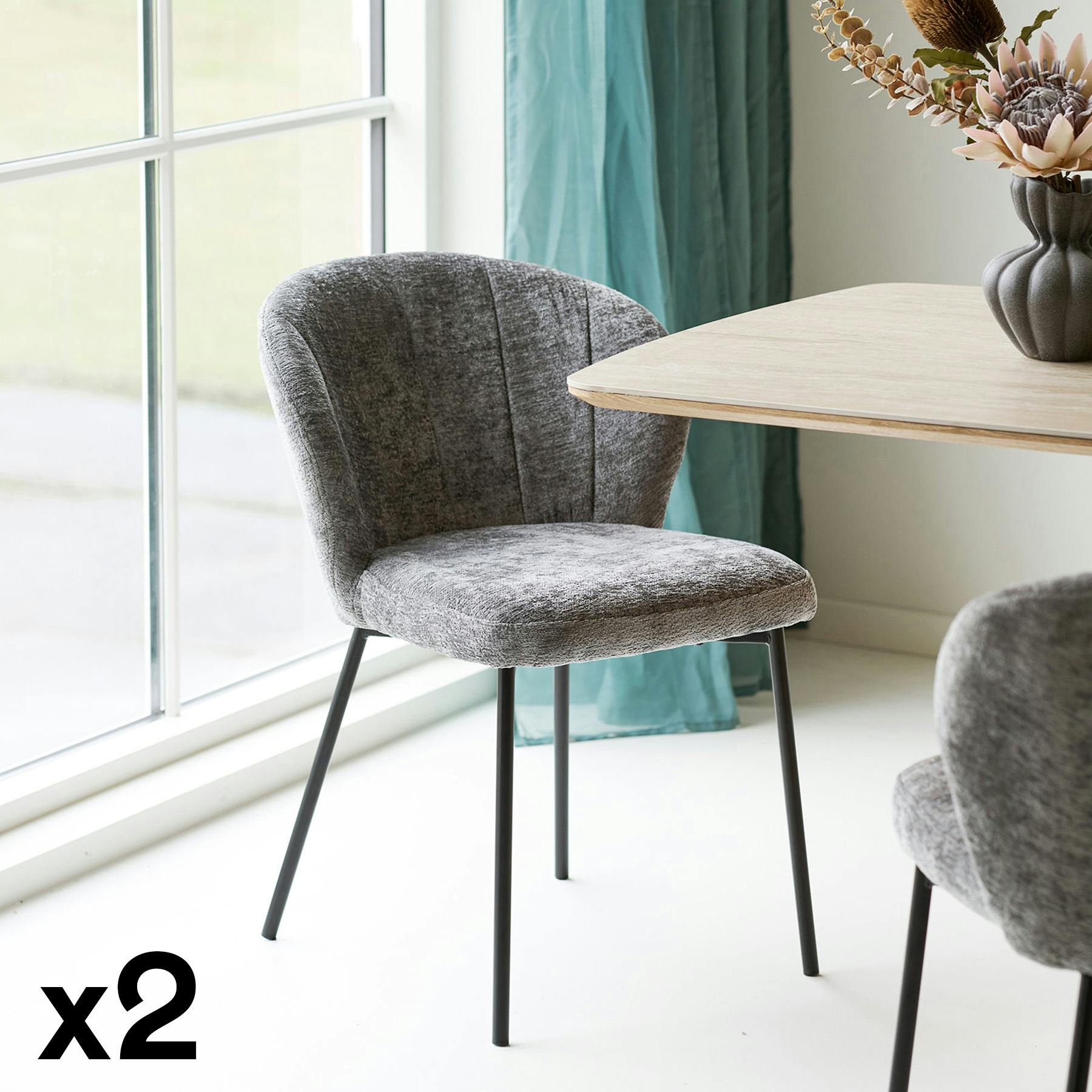 Chaise de salle à manger en tissu gris (lot de 2) ROSARIO