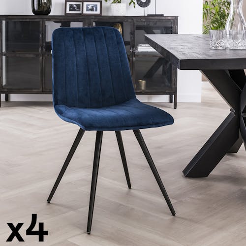 Chaise de salle à manger en velours bleu JAVA (lot de 4)