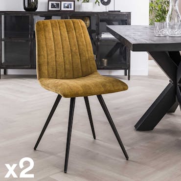 Chaise de salle à manger en velours moutarde JAVA (lot)