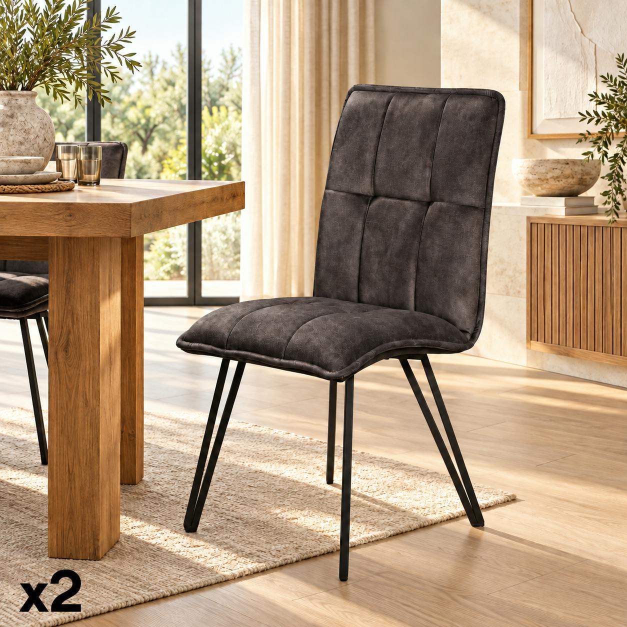 Chaise de salle à manger gris anthracite avec pieds épingle (lot de 2) MALMOE