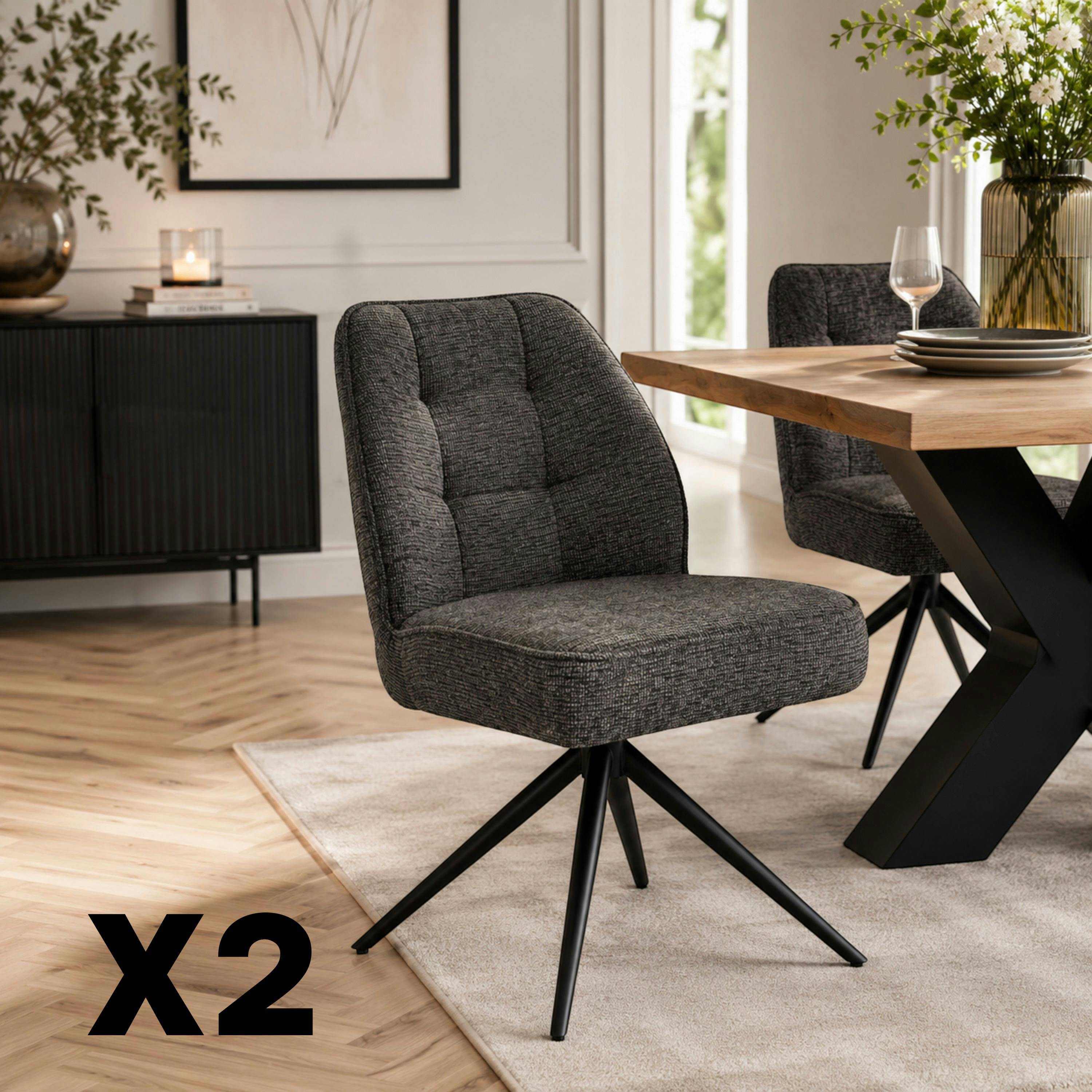 Chaise de salle à manger gris chiné pivotante (x2) LUGANO