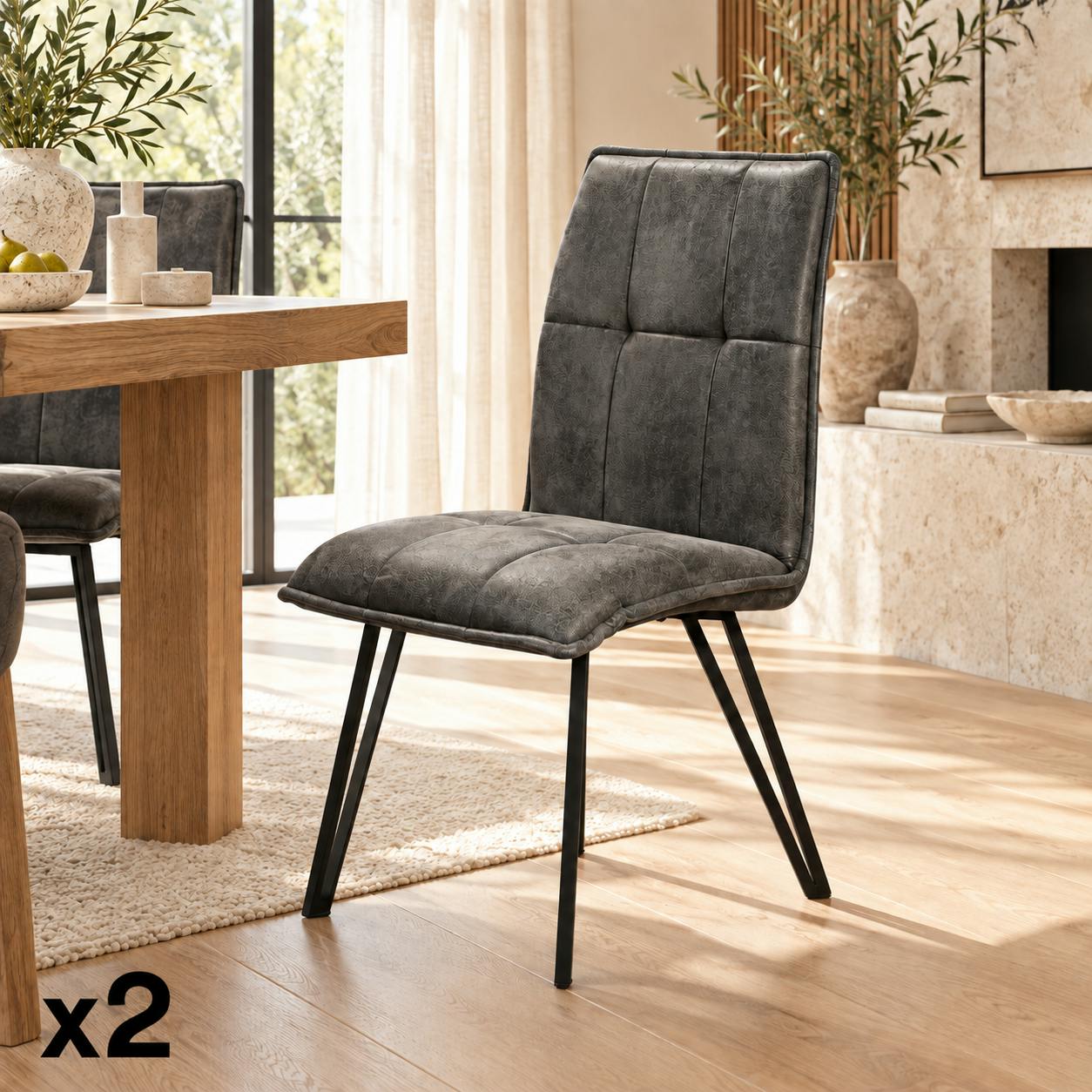 Chaise de salle à manger gris sombre avec pieds épingle (lot de 2) MALMOE