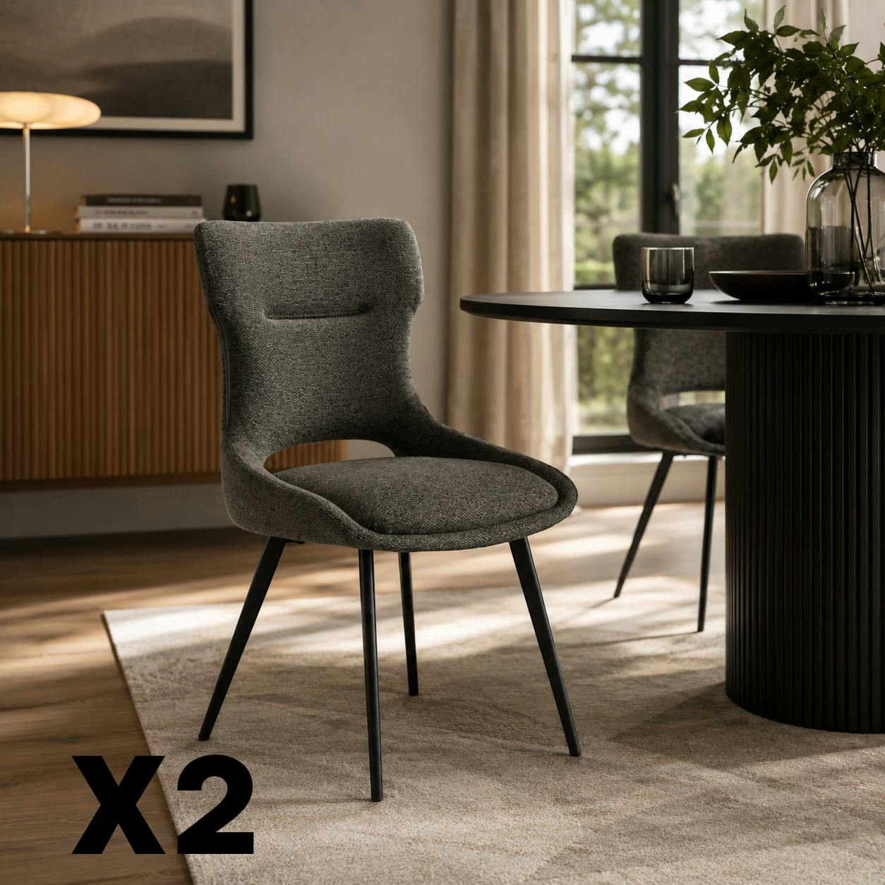 Chaise de salle à manger grise en tissu (lot de 2) LUGANO