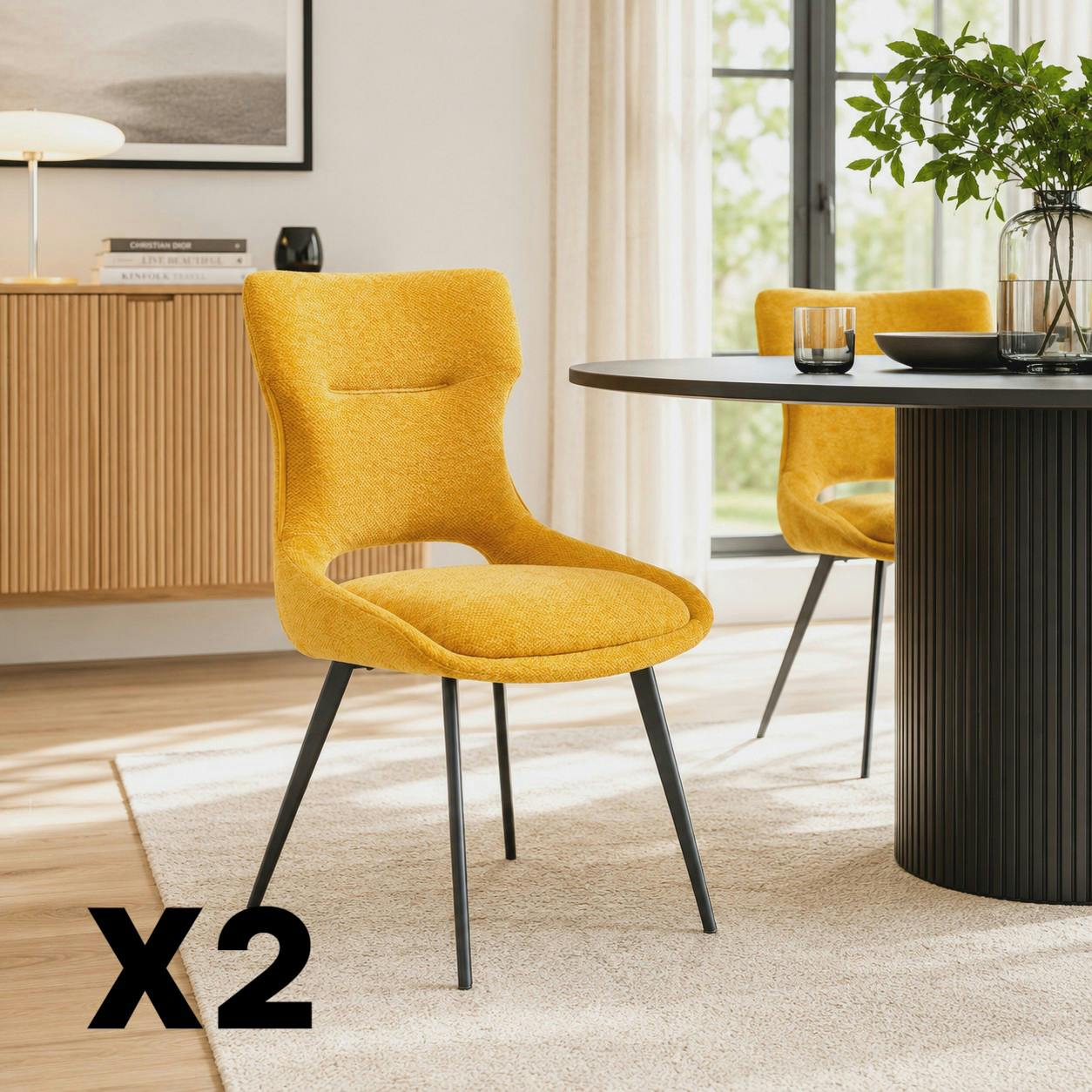 Chaise de salle à manger jaune en tissu (lot de 2) LUGANO