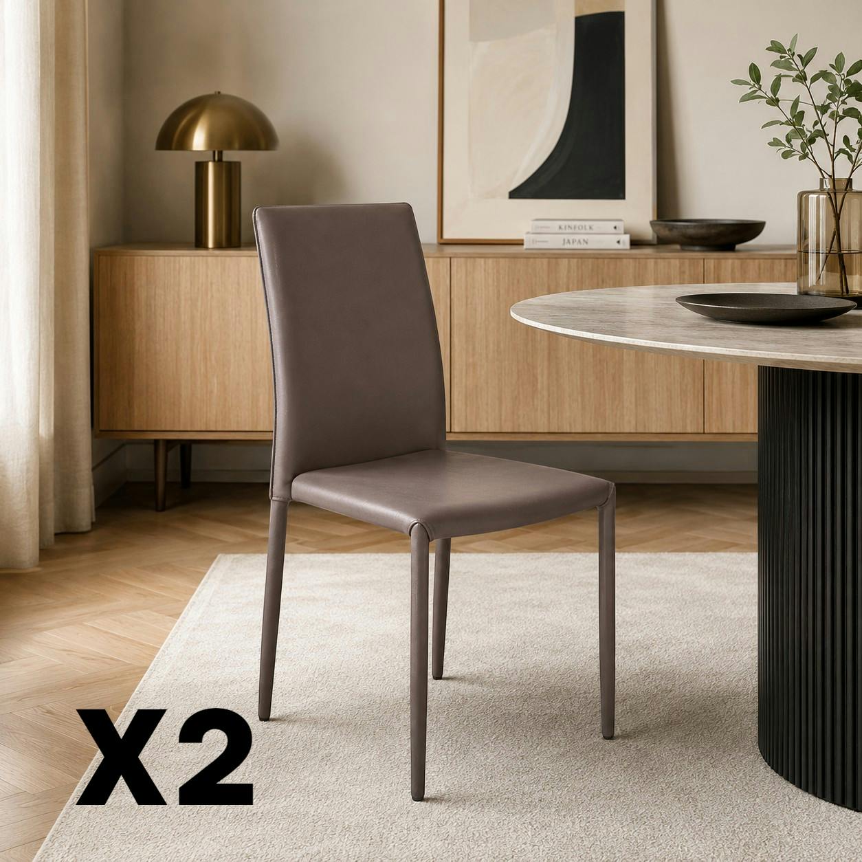 Chaise de salle à manger marron moderne (lot de 2) LORA