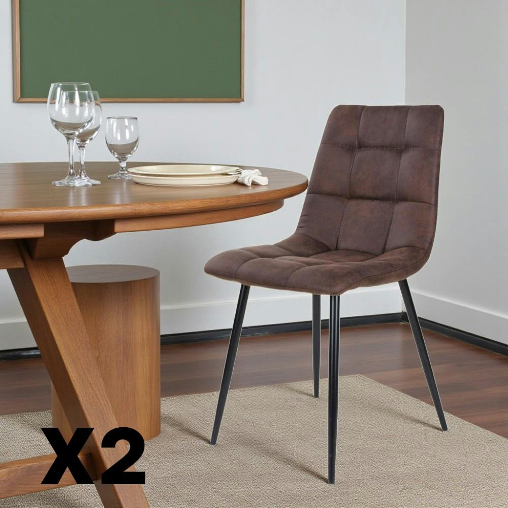 Chaise de salle à manger marron motif damier (lot de 2) TARAZ