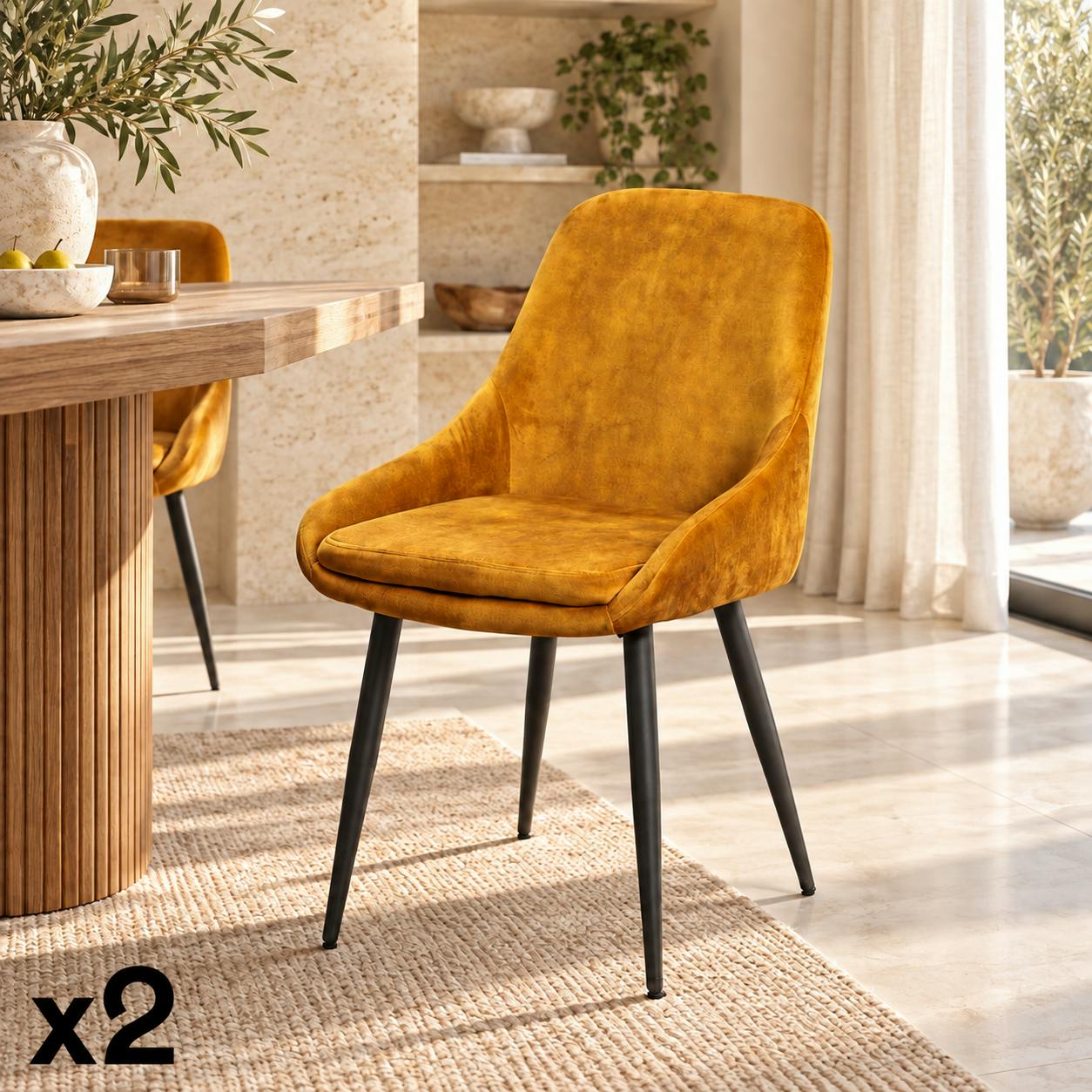 Chaise de salle à manger moutarde avec pieds métal (lot de 2) MALMOE