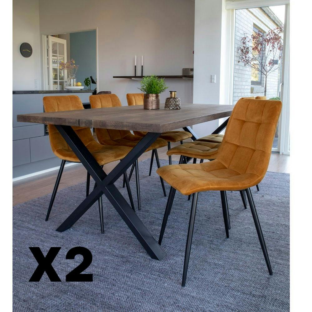 Chaise de salle à manger moutarde motif damier (lot de 2) TARAZ