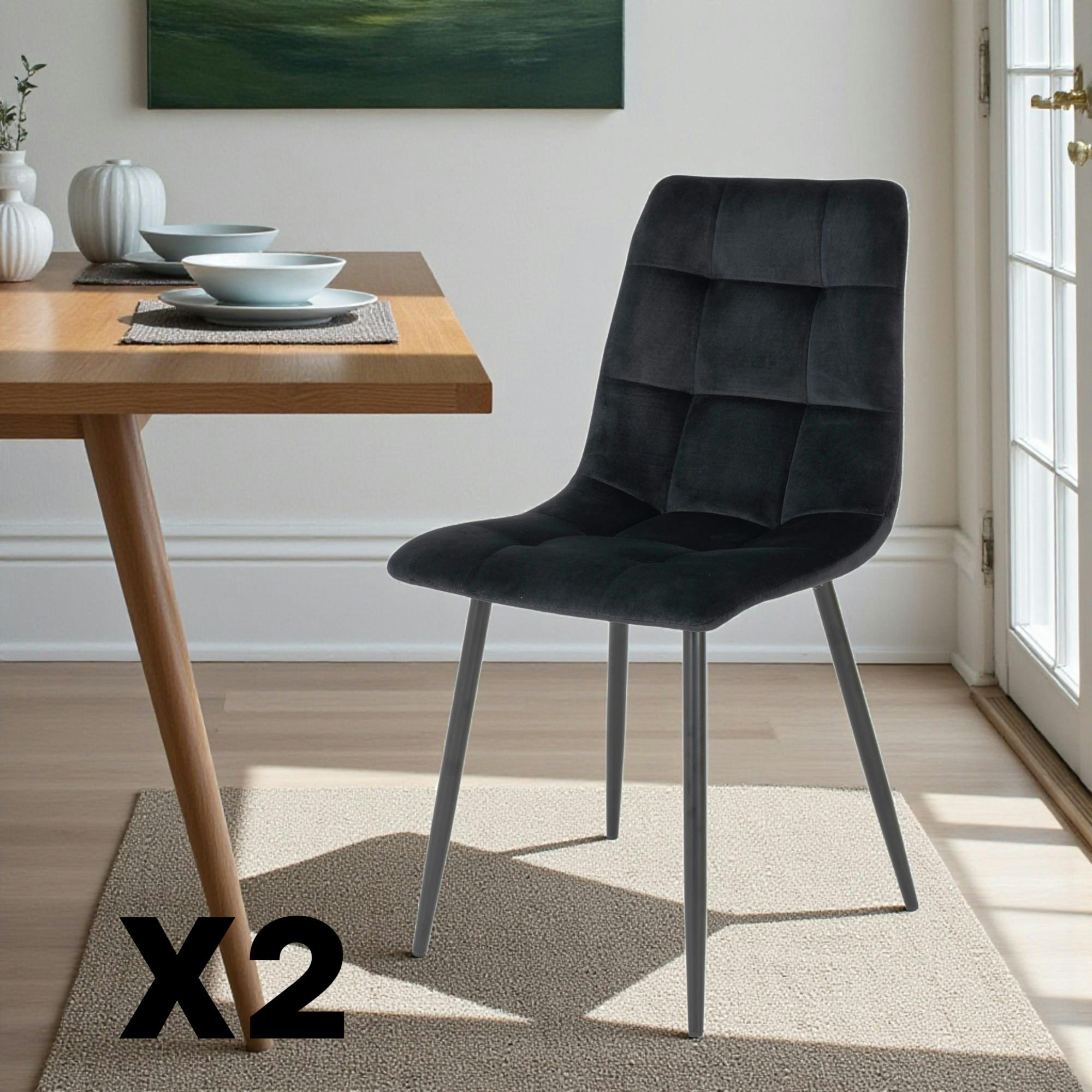 Chaise de salle à manger noire motif damier (lot de 2) TARAZ