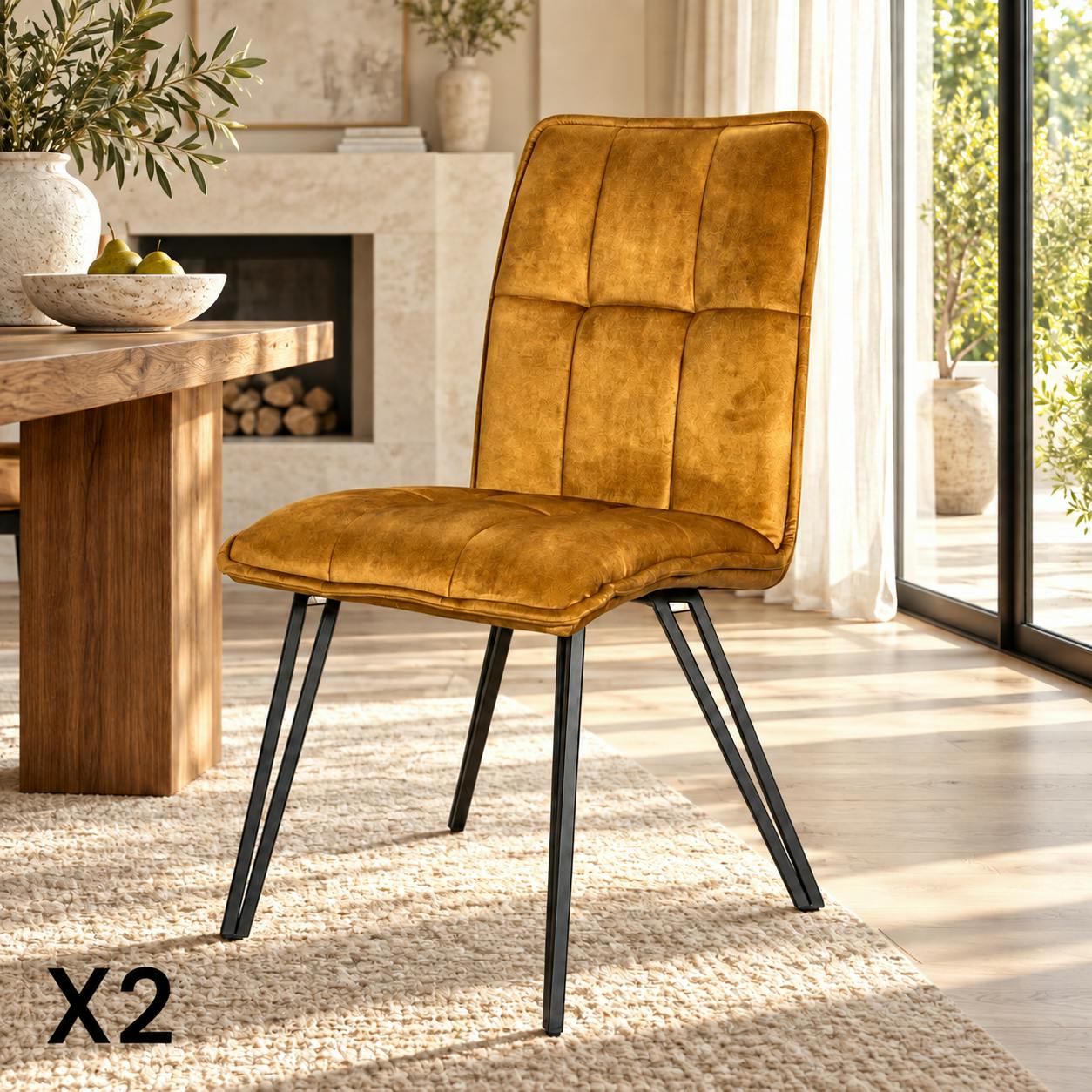 Chaise de salle à manger ocre avec pieds épingle (lot de 2) MALMOE