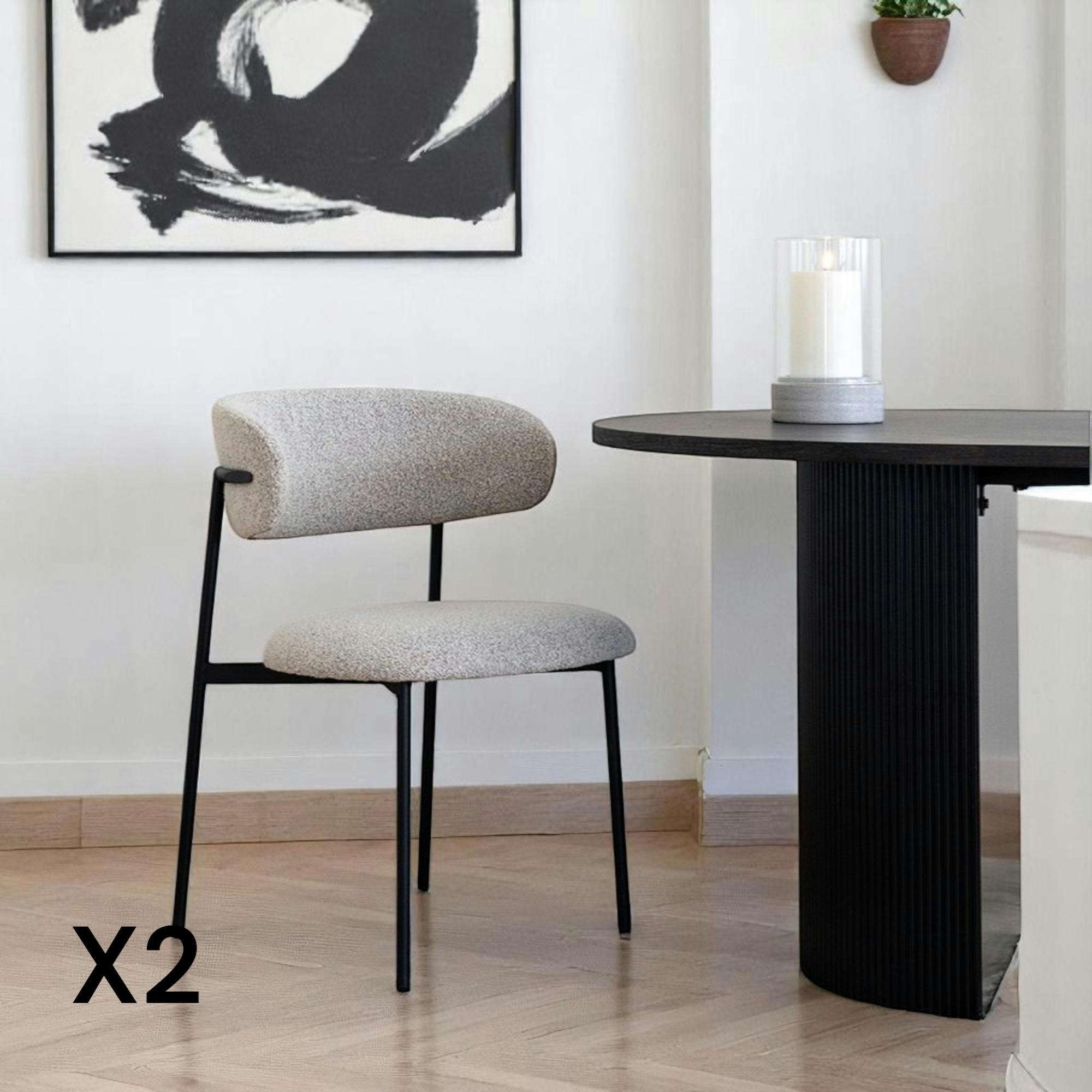 Chaise de salle à manger sable en bouclette avec dossier arrondi (lot de 2) MONTREUX