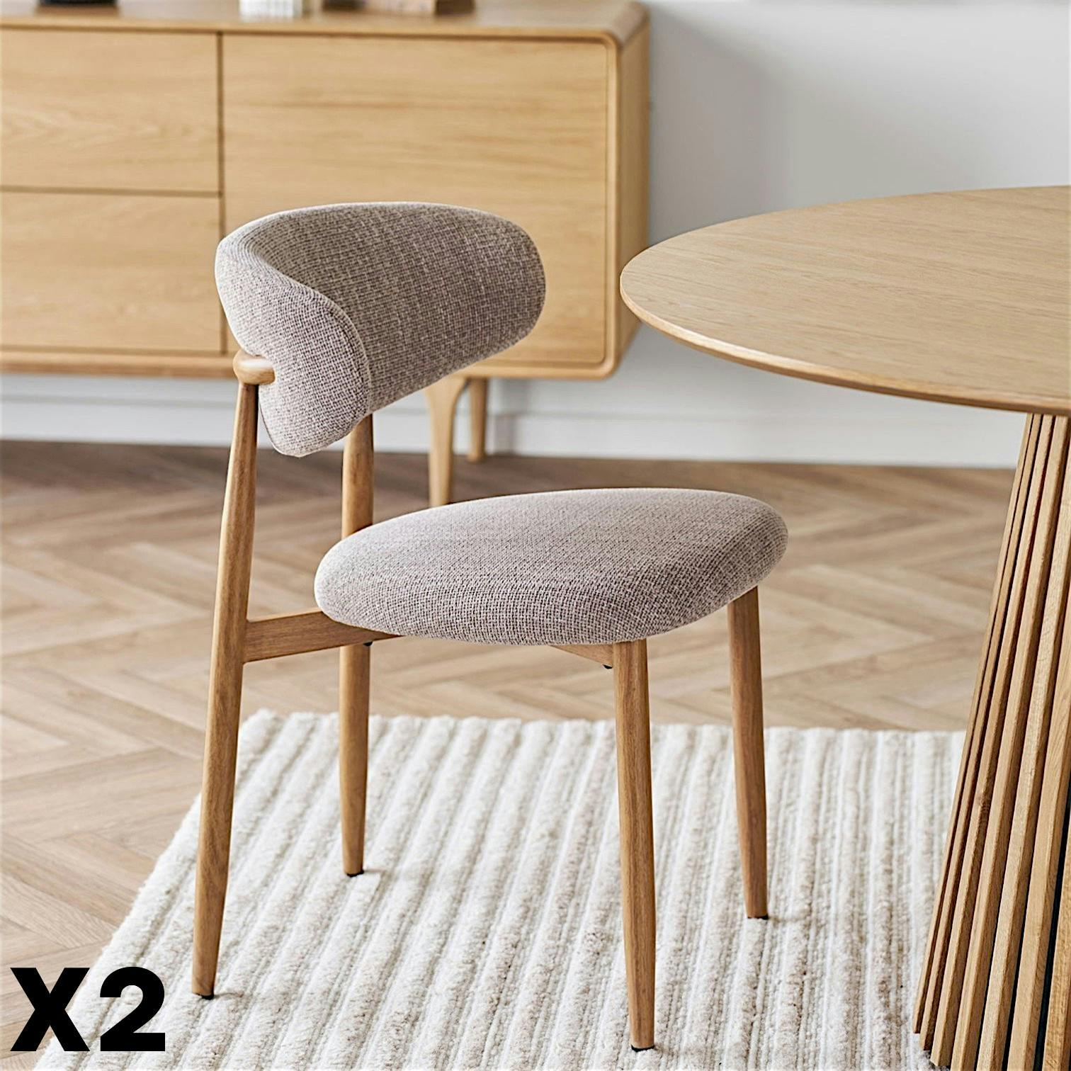 Chaise de salle à manger sable pieds effet bois clair (lot de 2) AMSTERDAM