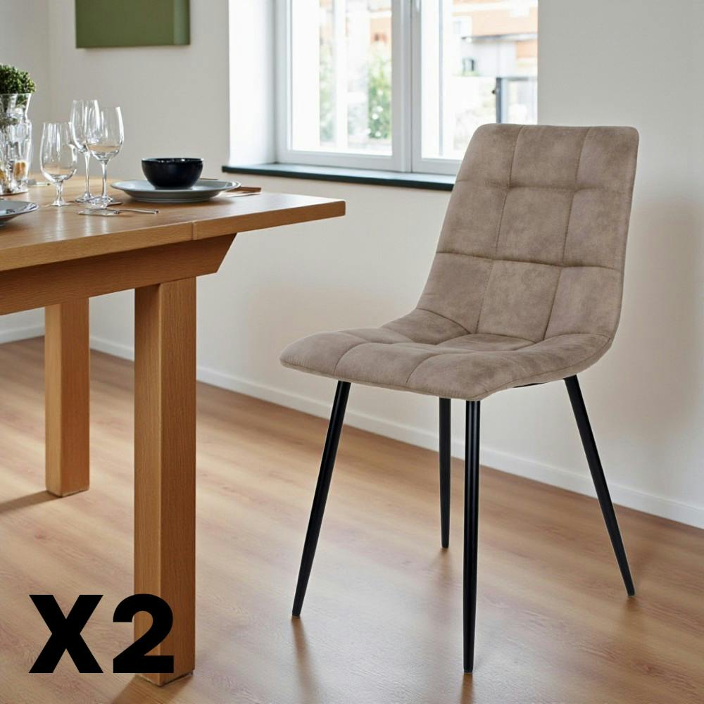 Chaise de salle à manger taupe motif damier (lot de 2) TARAZ