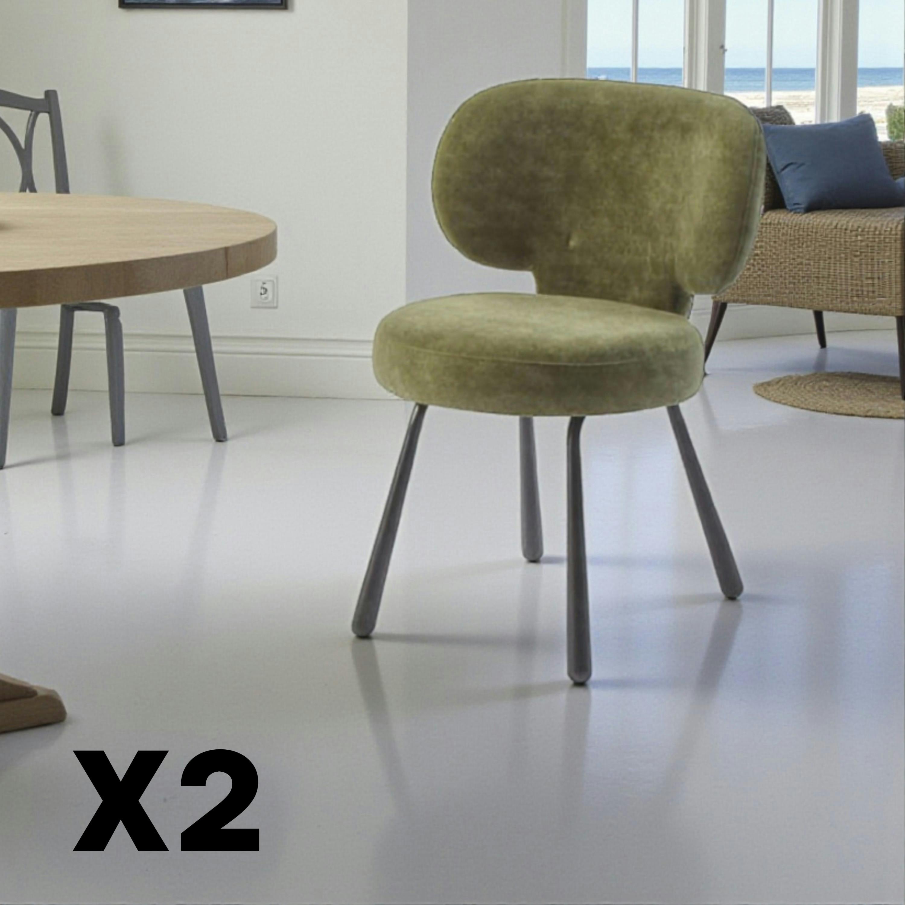 Chaise de salle à manger verte, assise ronde (lot de 2) LIGURIE