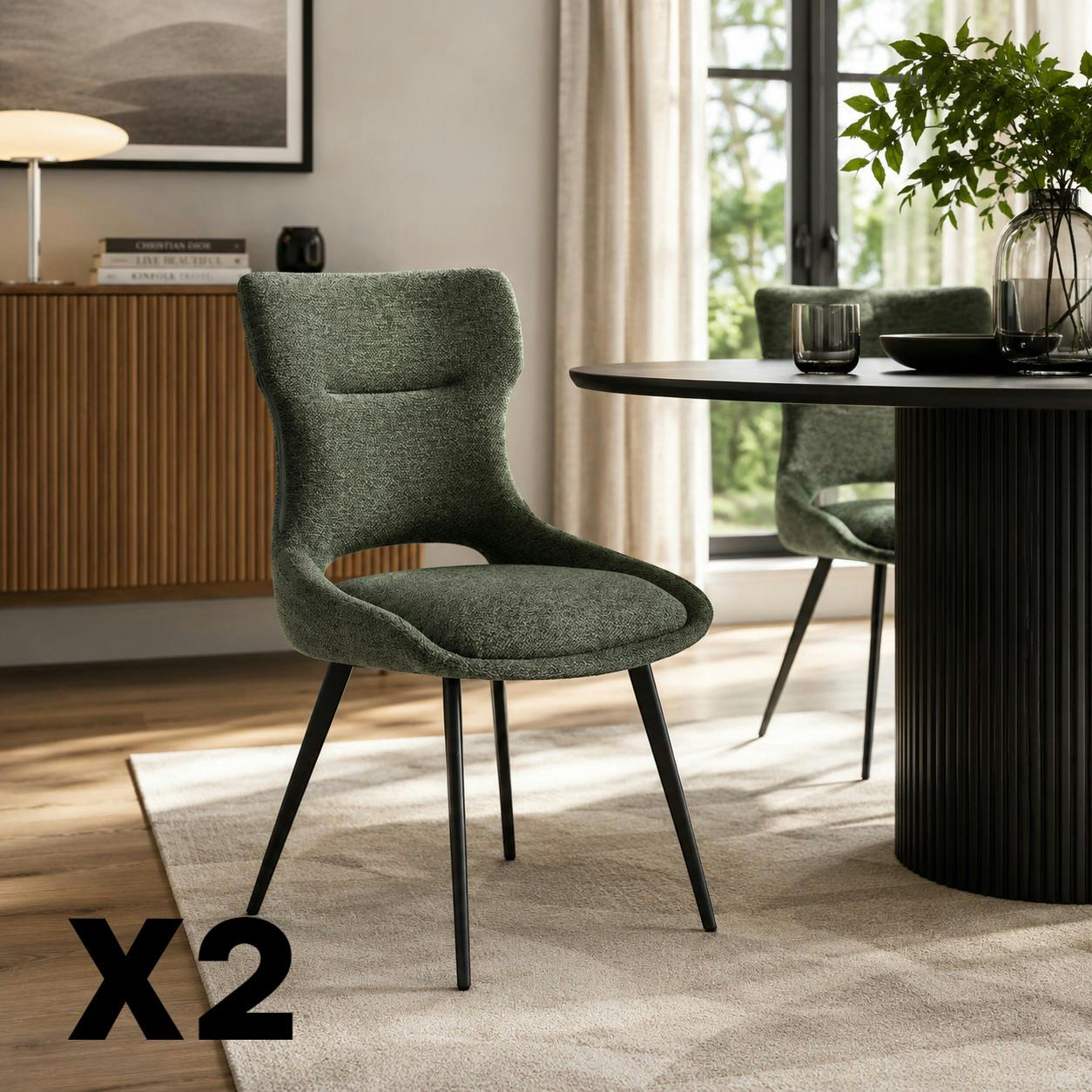 Chaise de salle à manger verte en tissu (lot de 2) LUGANO