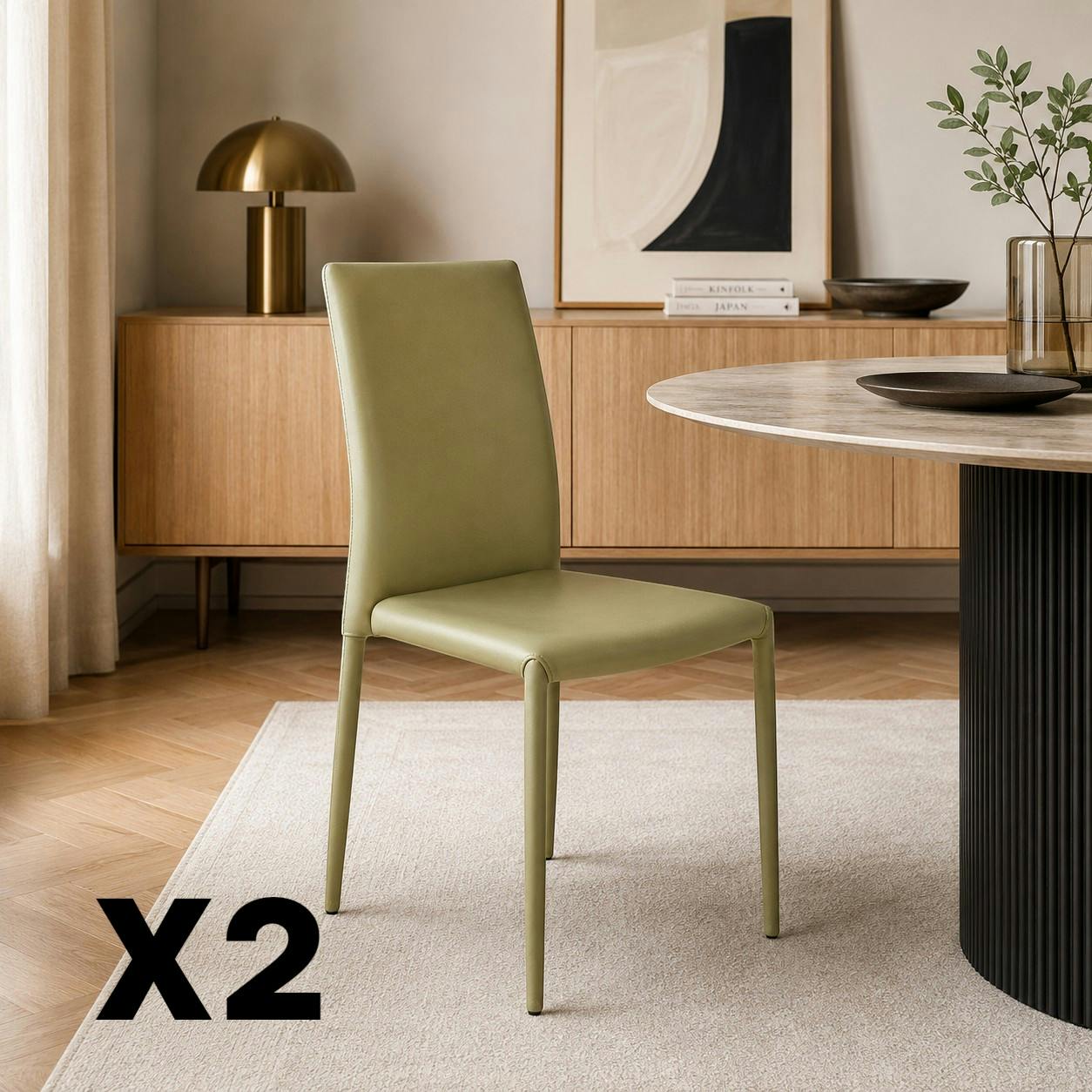 Chaise de salle à manger verte moderne (lot de 2) LORA