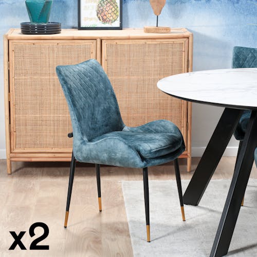 Chaise de table velours bleu lagon (lot de 2) QUEENSTOWN