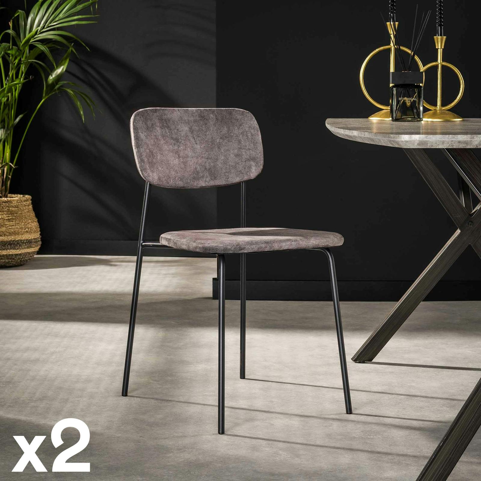 Chaise d'écolier en velours gris (lot de 2) MELBOURNE