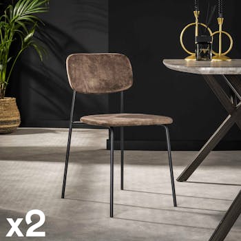Chaise d'écolier en velours taupe (lot de 2) MELBOURNE