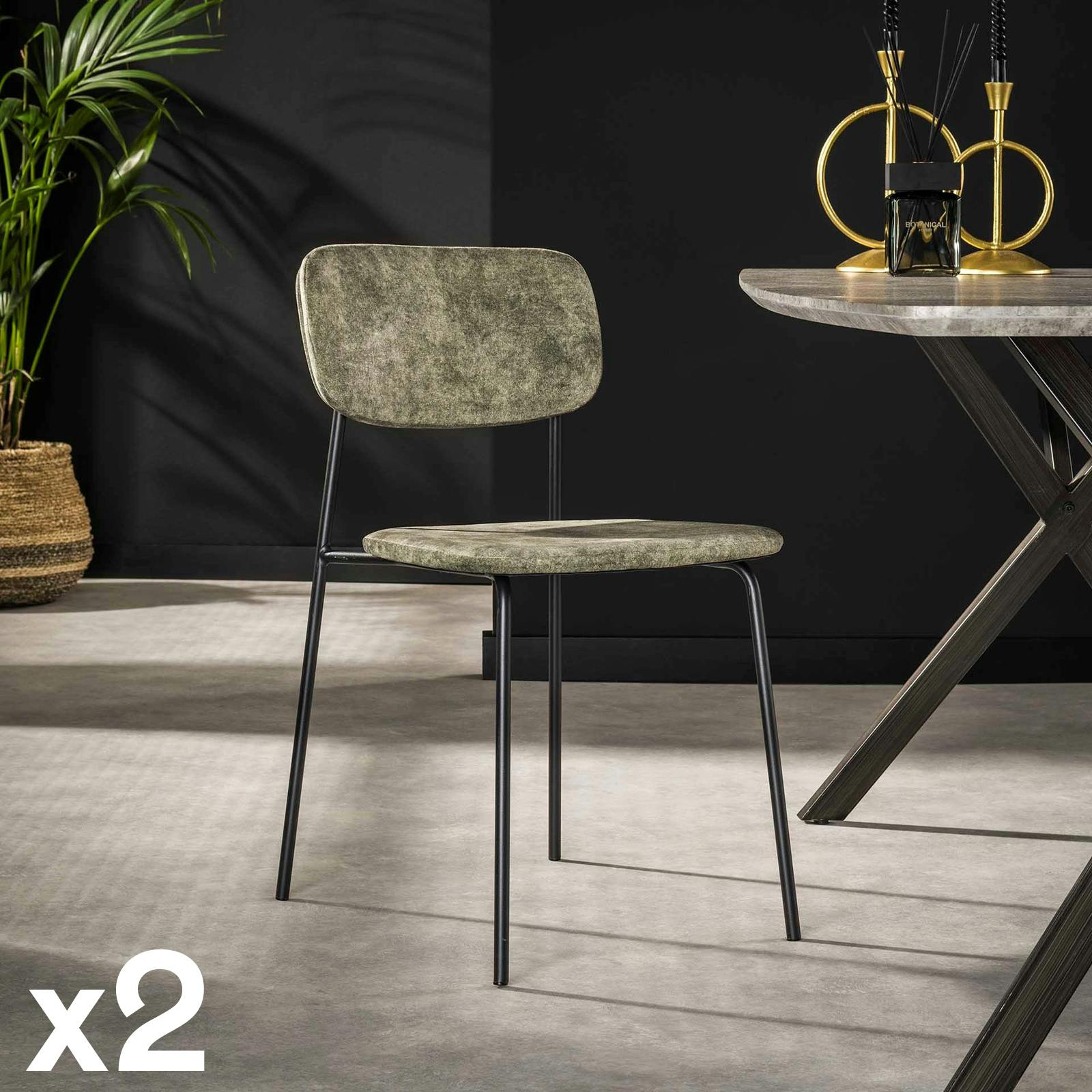 Chaise d'écolier en velours vert (lot de 2) MELBOURNE