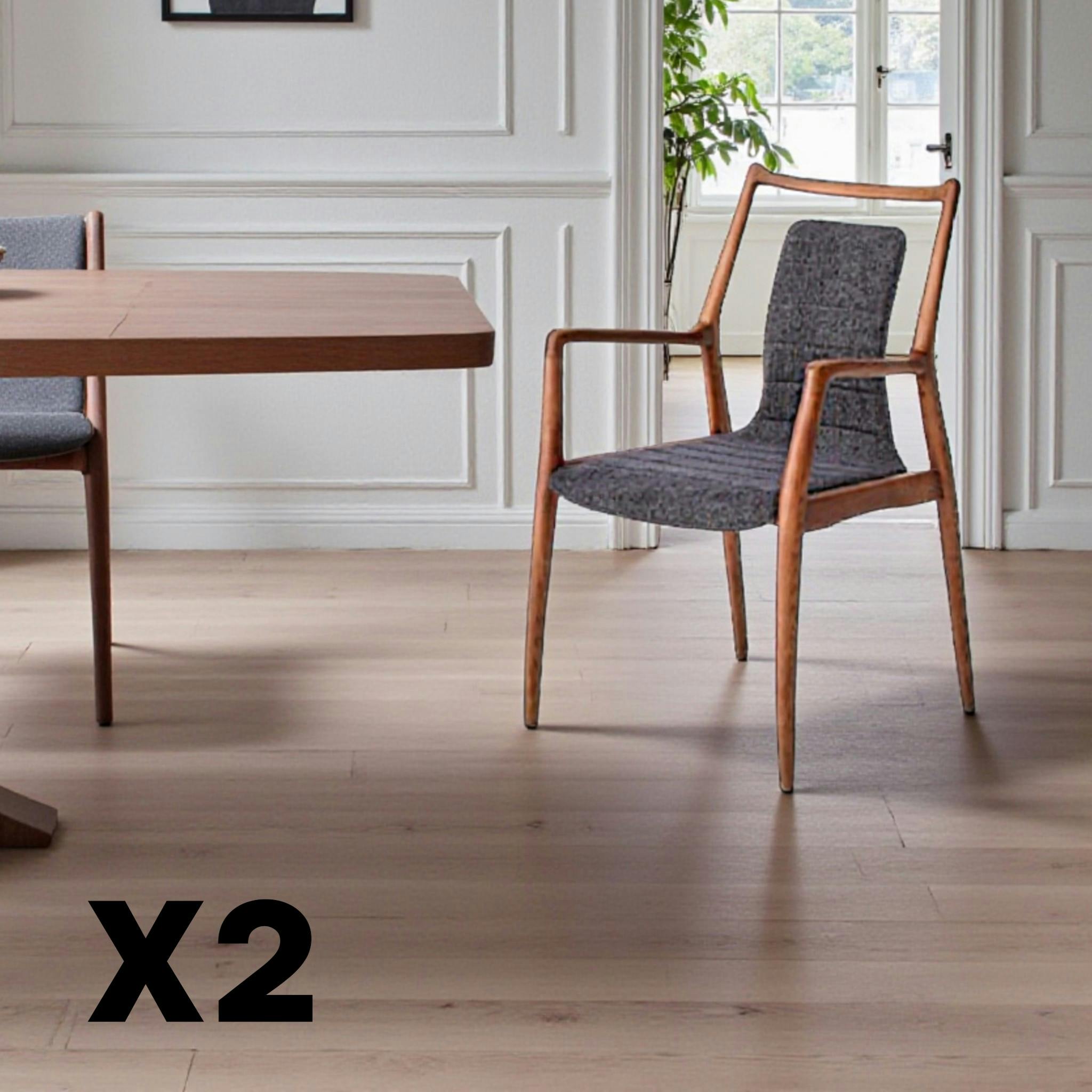 Chaise design anthracite à structure marron (lot de 2) ALDER