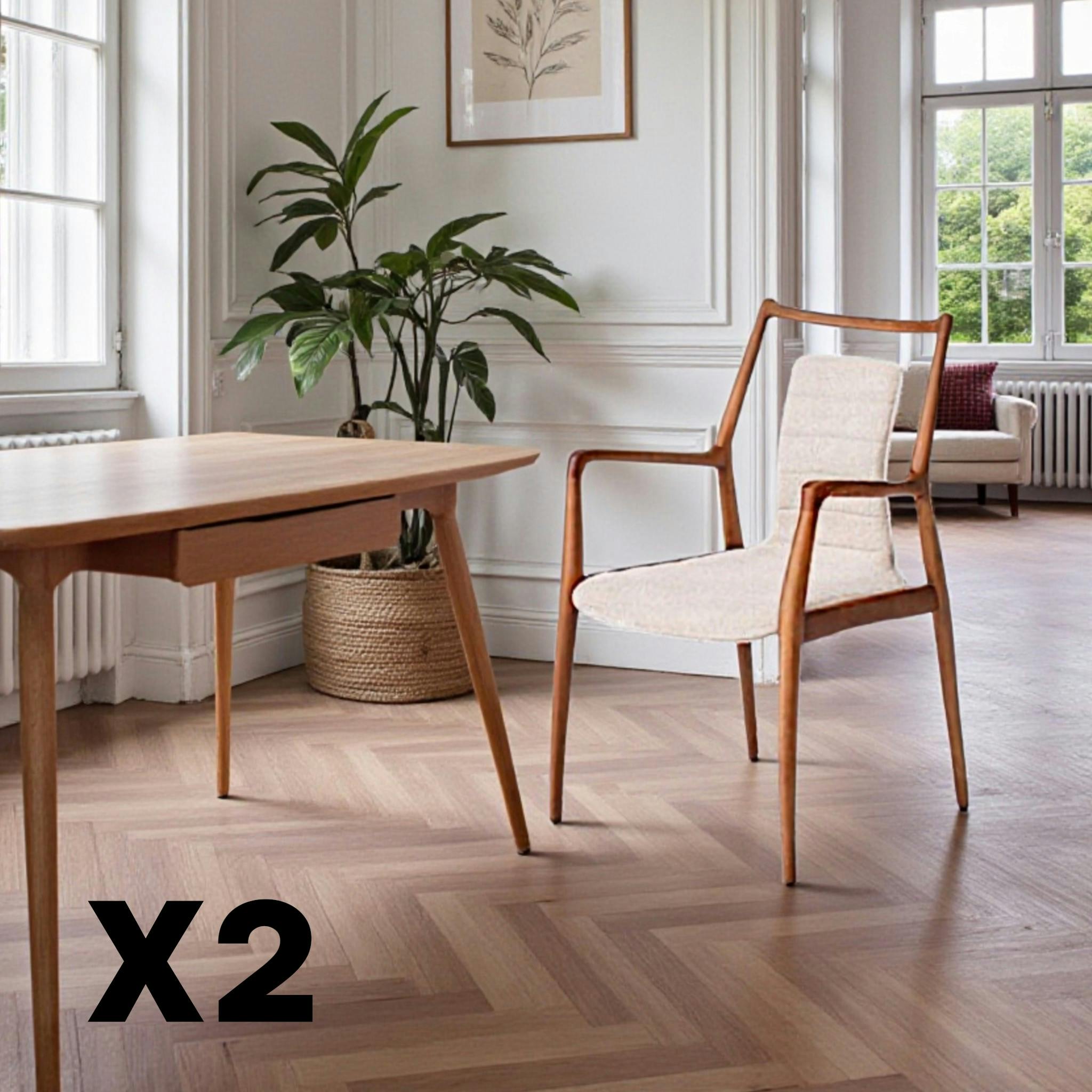 Chaise design beige à structure marron (lot de 2) ALDER