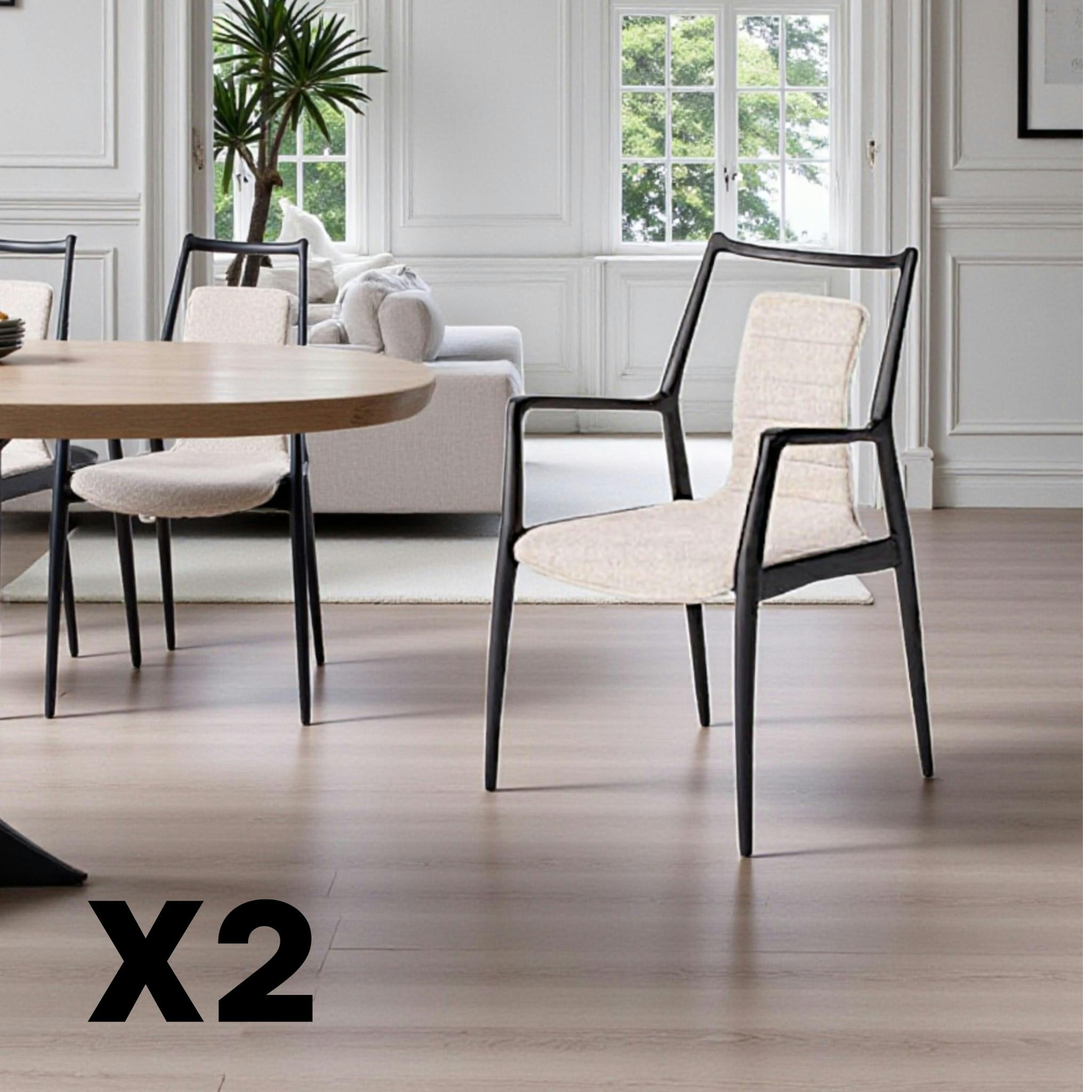 Chaise design beige à structure noire (lot de 2) ALDER