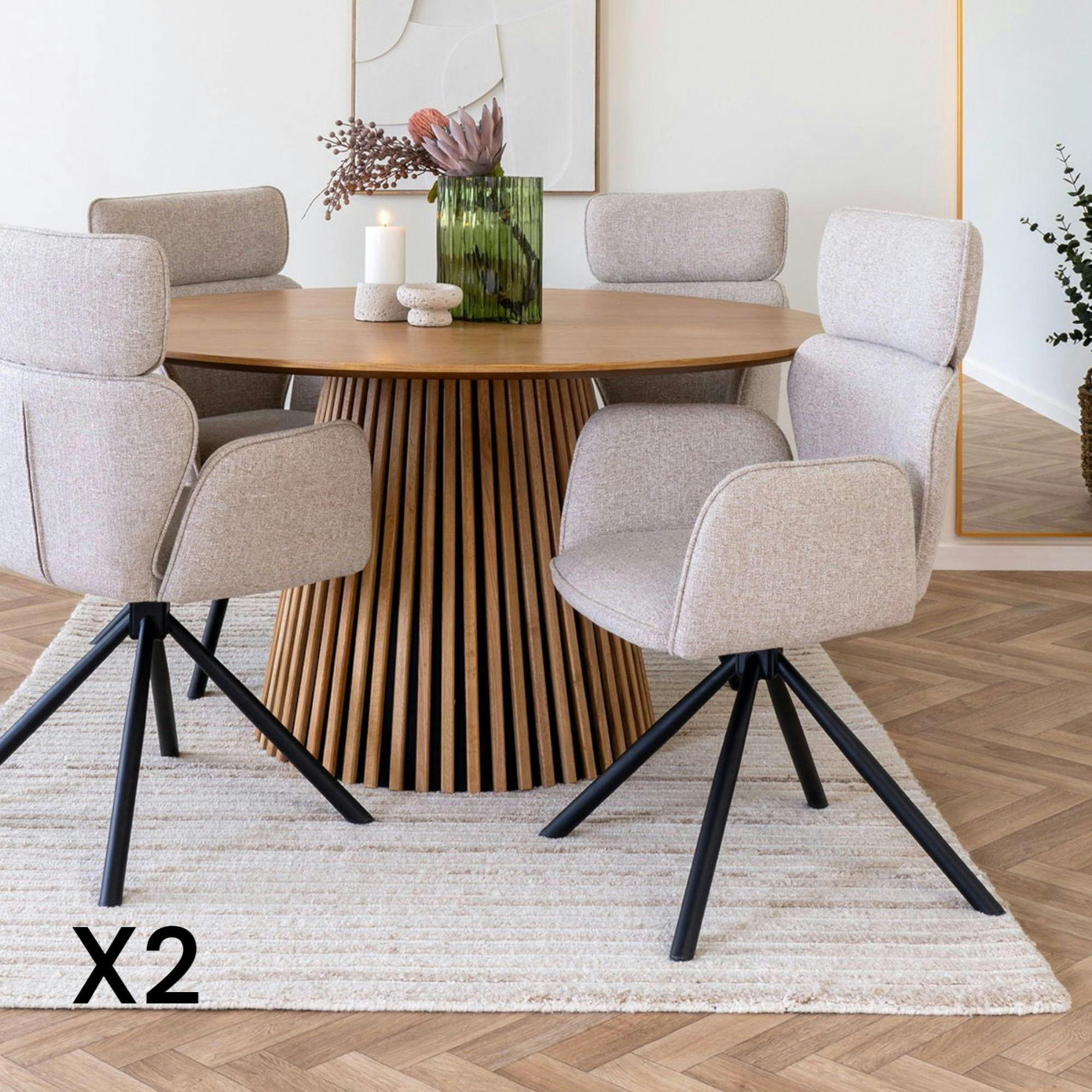 Chaise design beige avec appuie-tête et accoudoirs (lot de 2) BERLIN