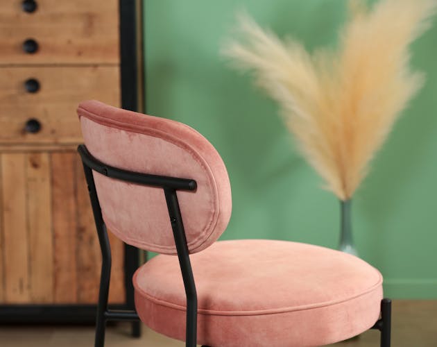 Chaise design en velours rose pâle FLORENCE (lot 2)