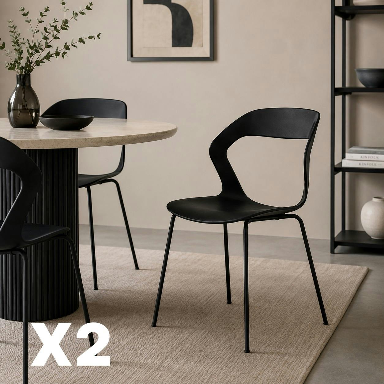 Chaise design noire en polypropylène (lot de 2) ALBA