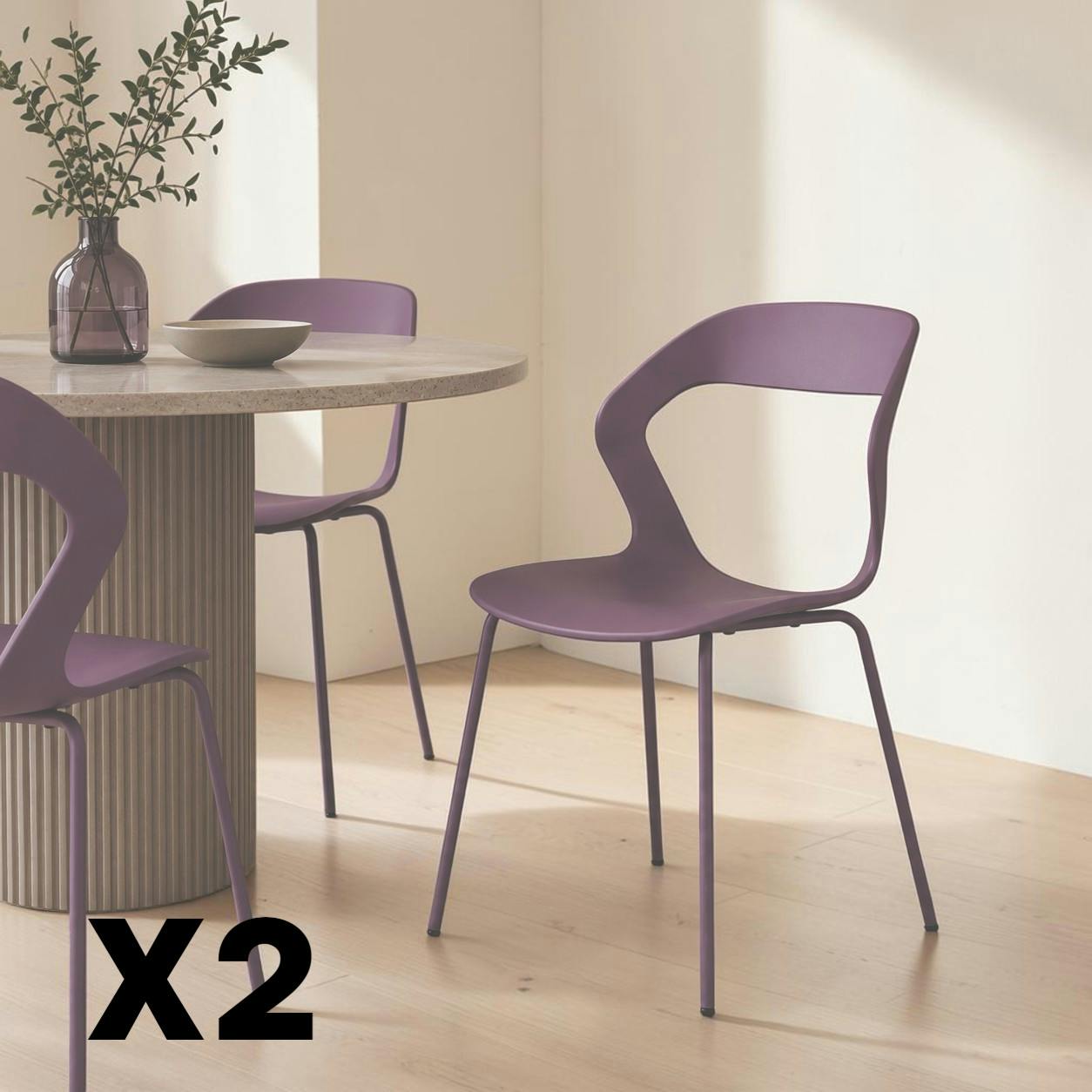 Chaise design prune en polypropylène (lot de 2) ALBA