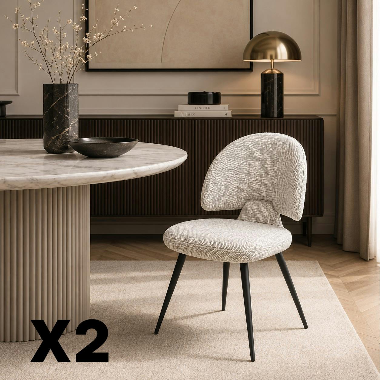 Chaise design tissu beige dossier arrondi (x2) LOMBARDIE