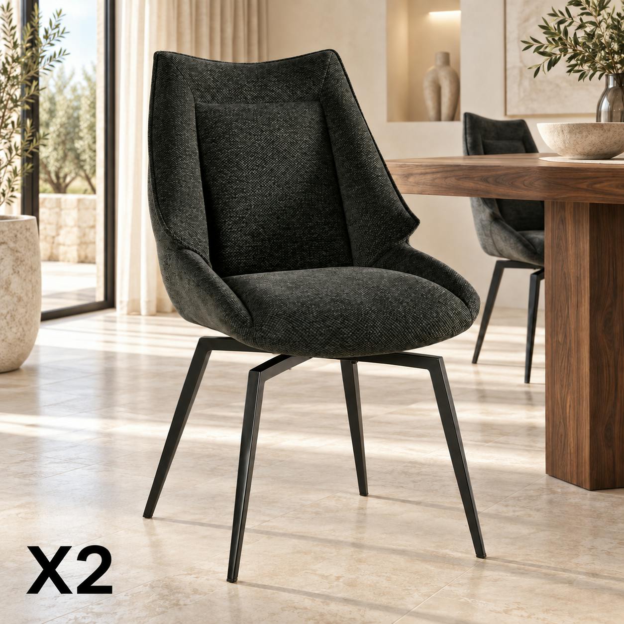 Chaise design tissu microfibre anthracite (lot de 2) IENA
