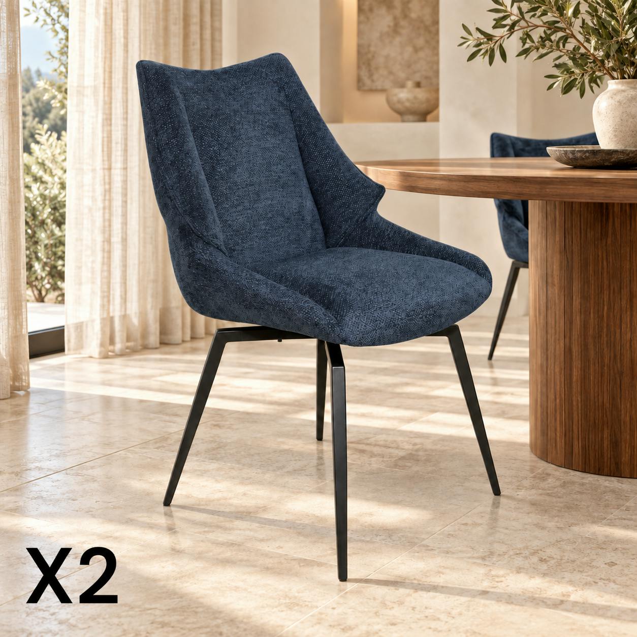 Chaise design tissu microfibre bleu (lot de 2) IENA