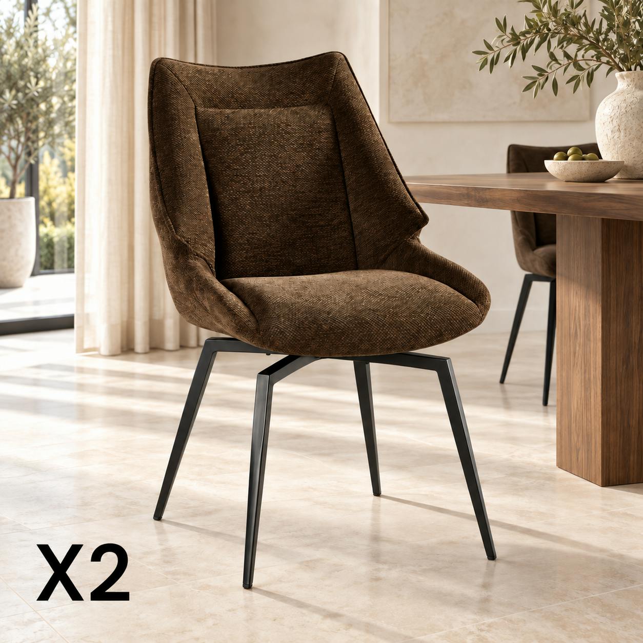 Chaise design tissu microfibre chocolat (lot de 2) IENA