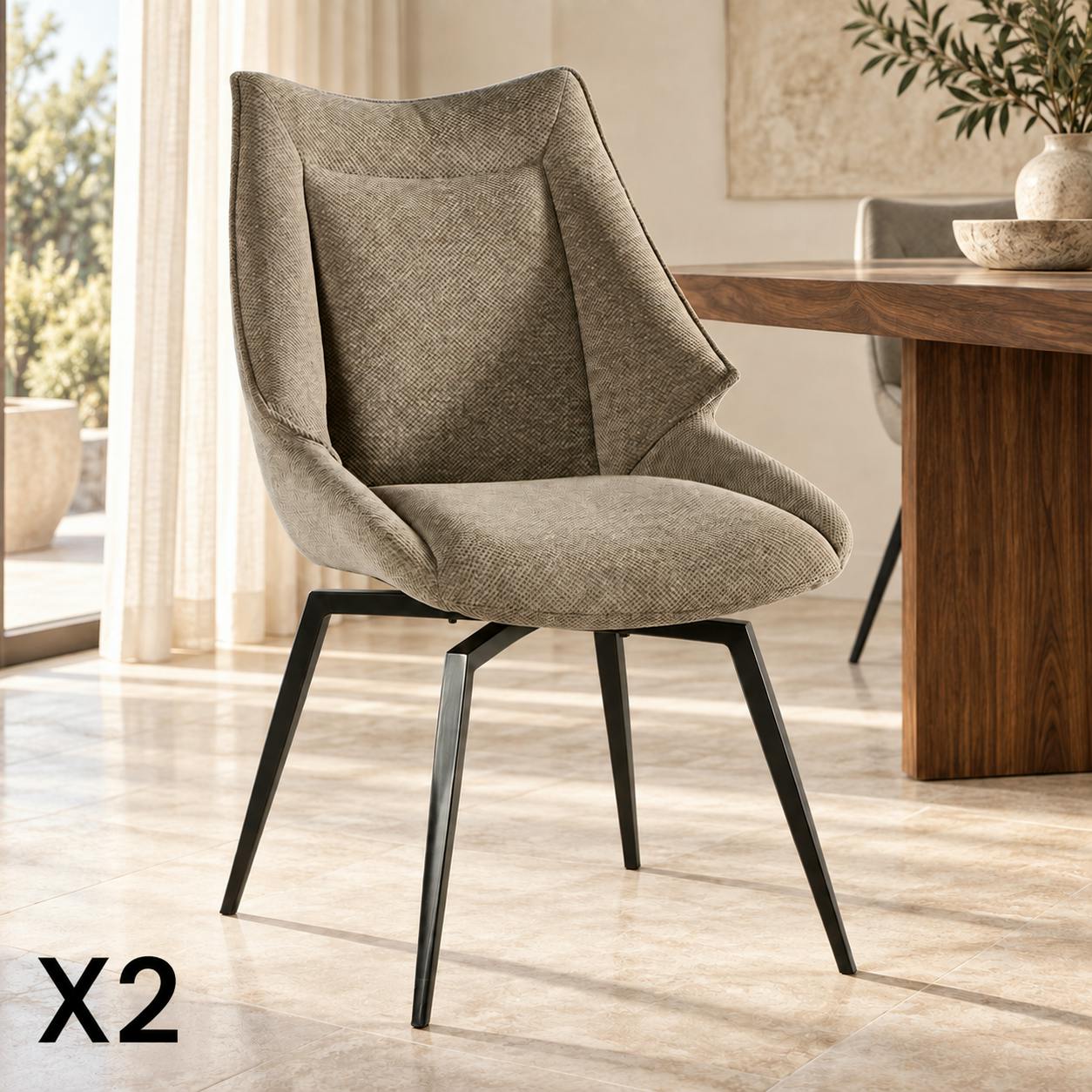 Chaise design tissu microfibre gris (lot de 2) IENA