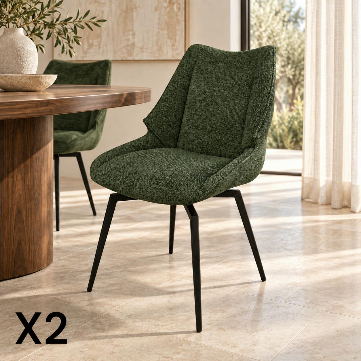 Chaise design tissu microfibre kaki (lot de 2) IENA