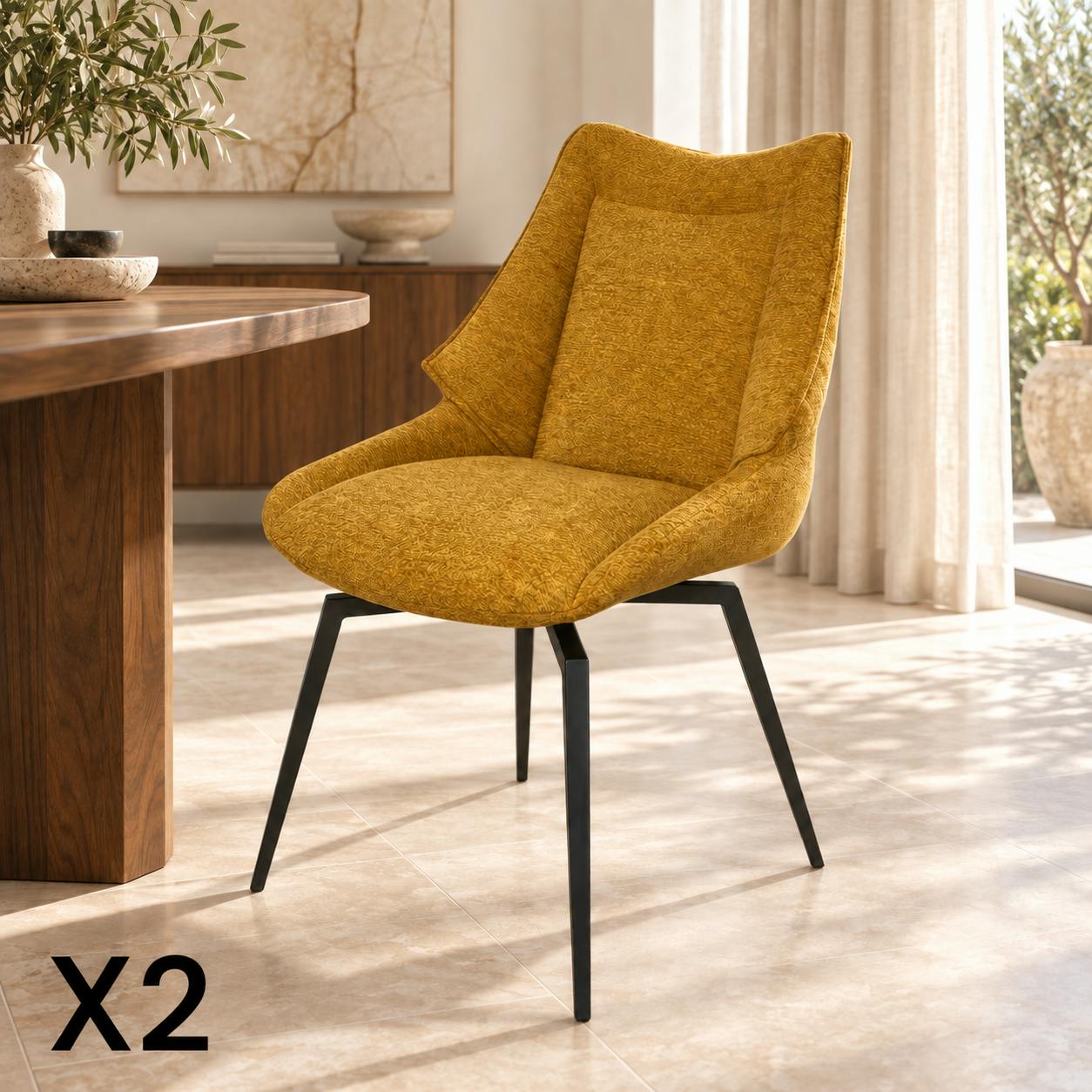 Chaise design tissu microfibre moutarde (lot de 2) IENA
