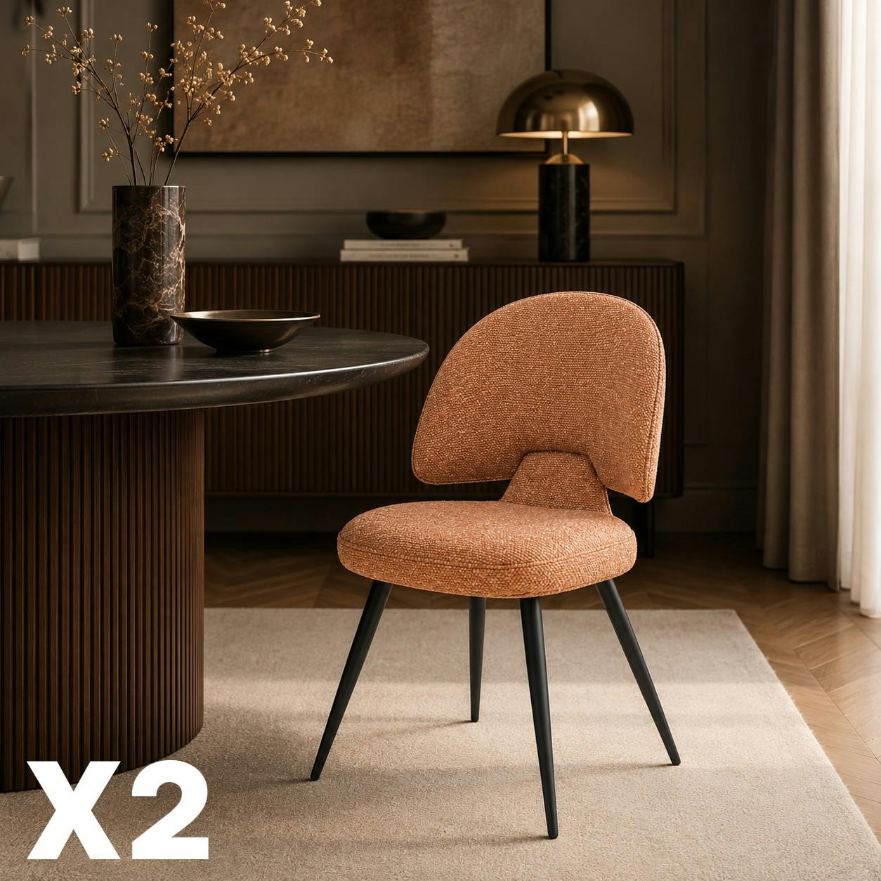Chaise design tissu rouille dossier arrondi (x2) LOMBARDIE
