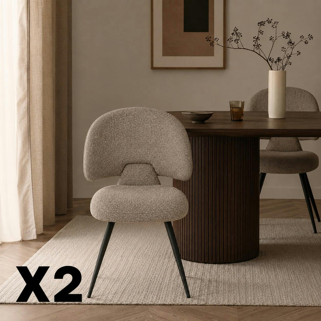 Chaise design tissu taupe dossier arrondi (x2) LOMBARDIE