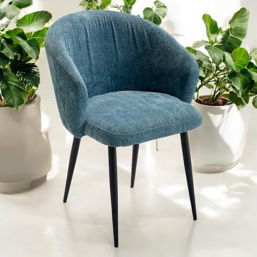 Chaise dossier rond tissu bleu (lot de 2) IENA