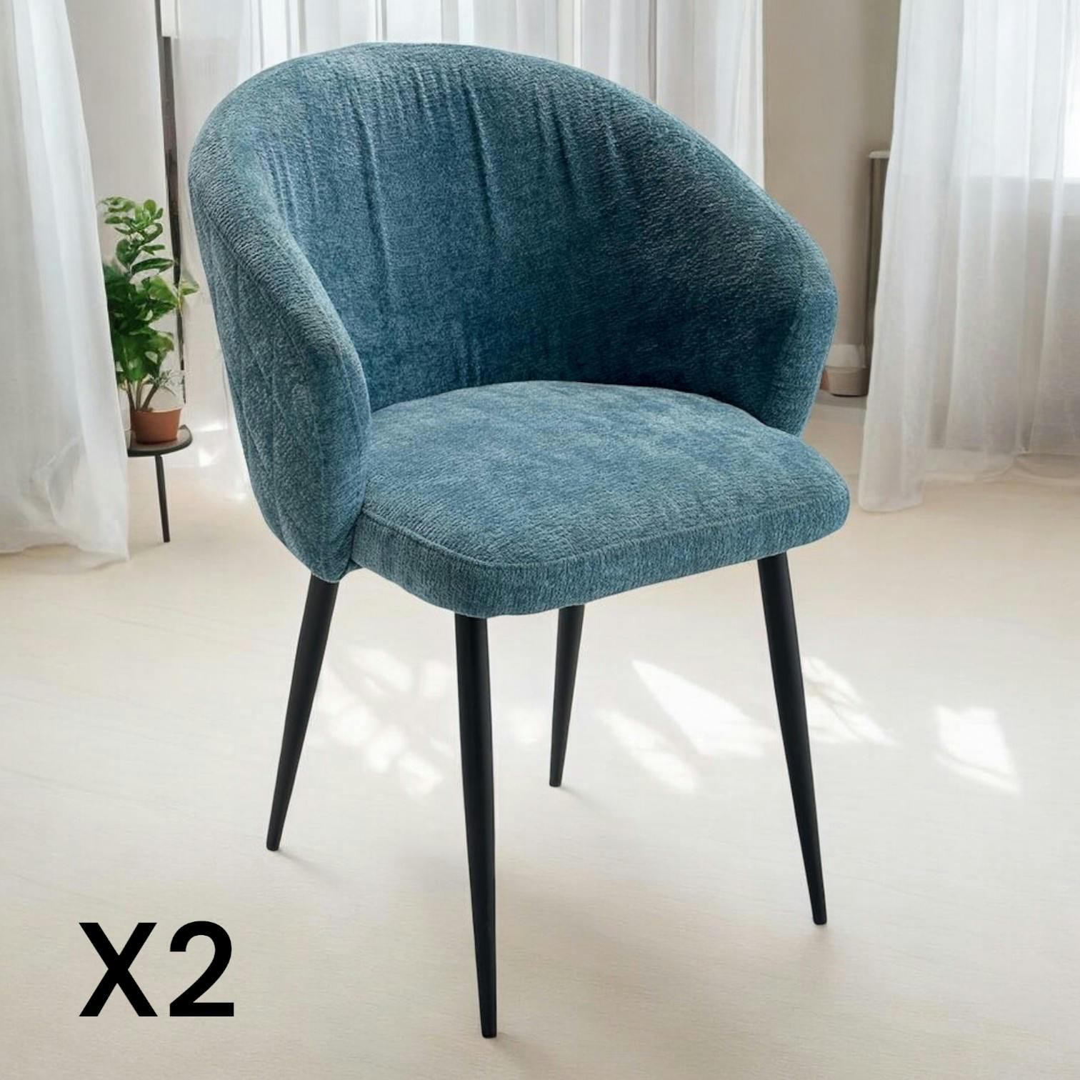 Chaise dossier rond tissu bleu (lot de 2) IENA