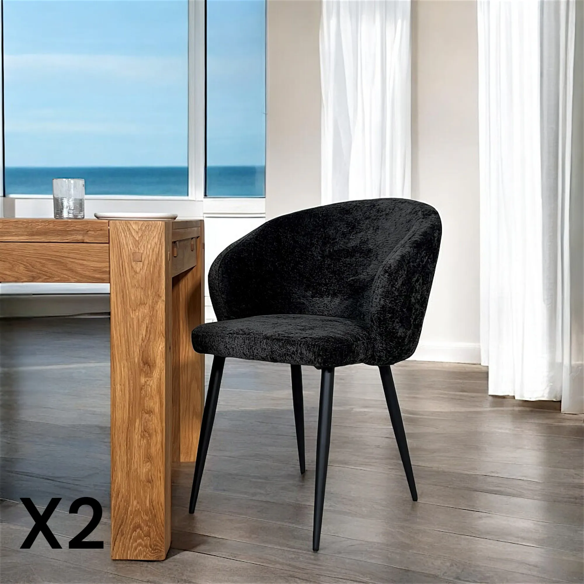 Chaise dossier rond tissu noir (lot de 2) IENA | Chaises | Pier Import