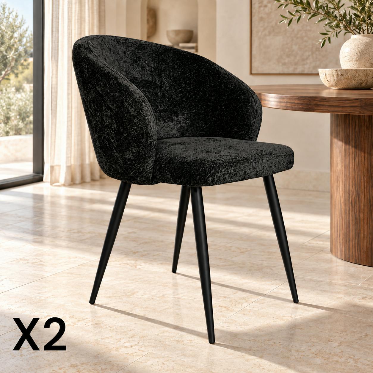 Chaise dossier rond tissu noir (lot de 2) IENA