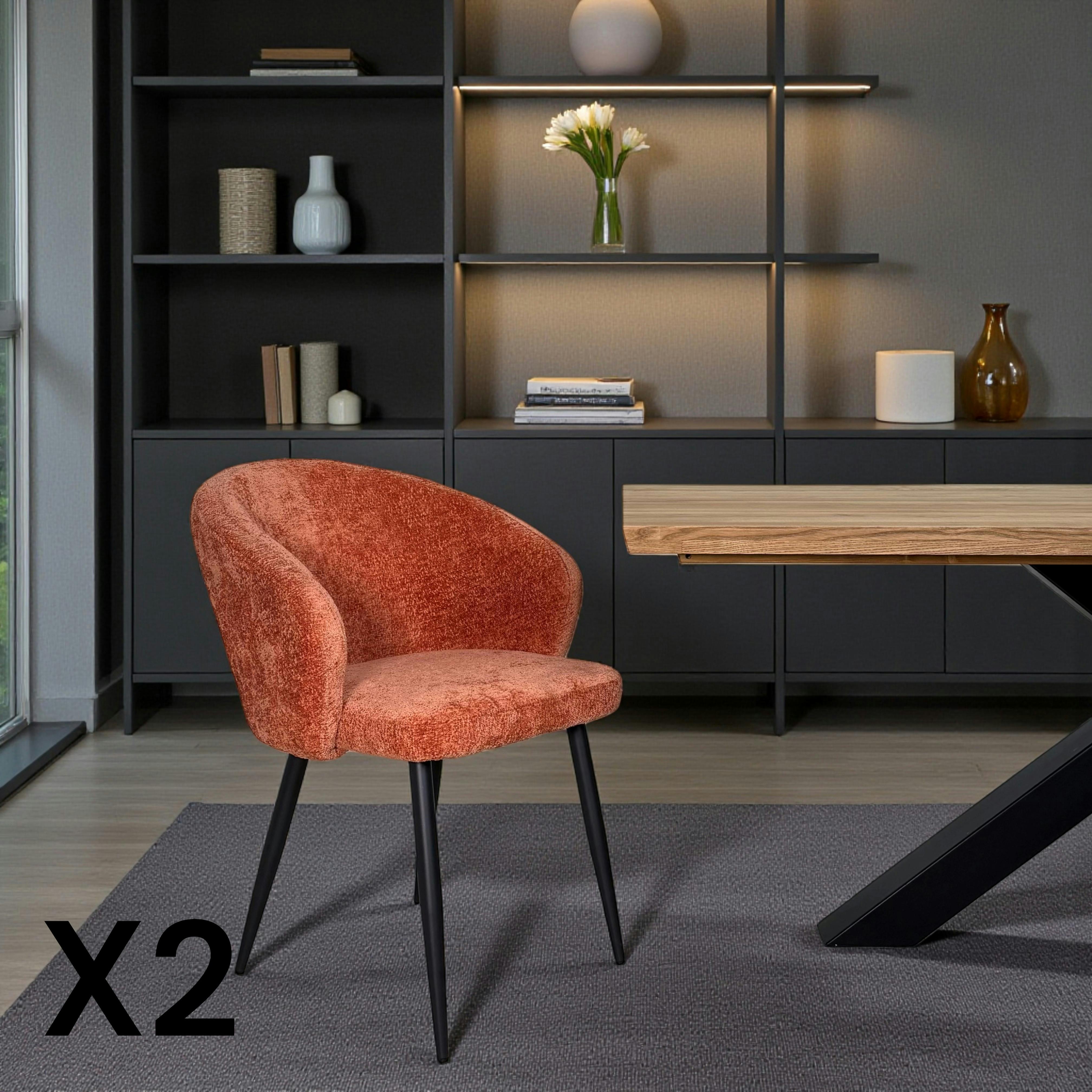 Chaise dossier rond tissu terracotta (lot de 2) IENA