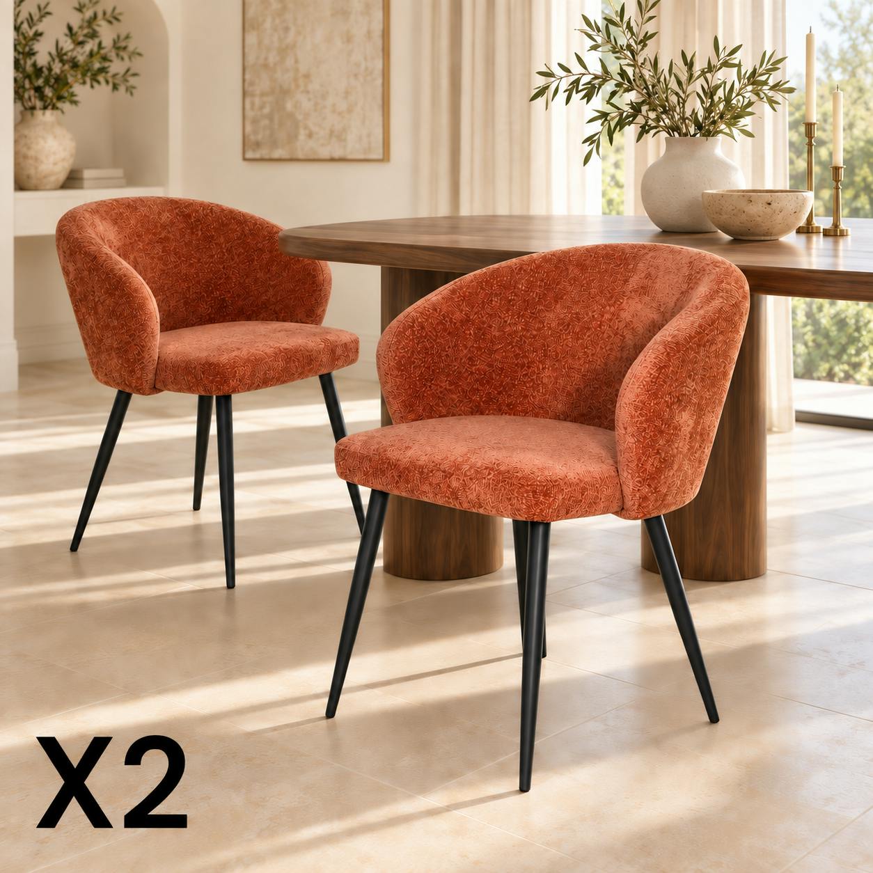 Chaise dossier rond tissu terracotta (lot de 2) IENA