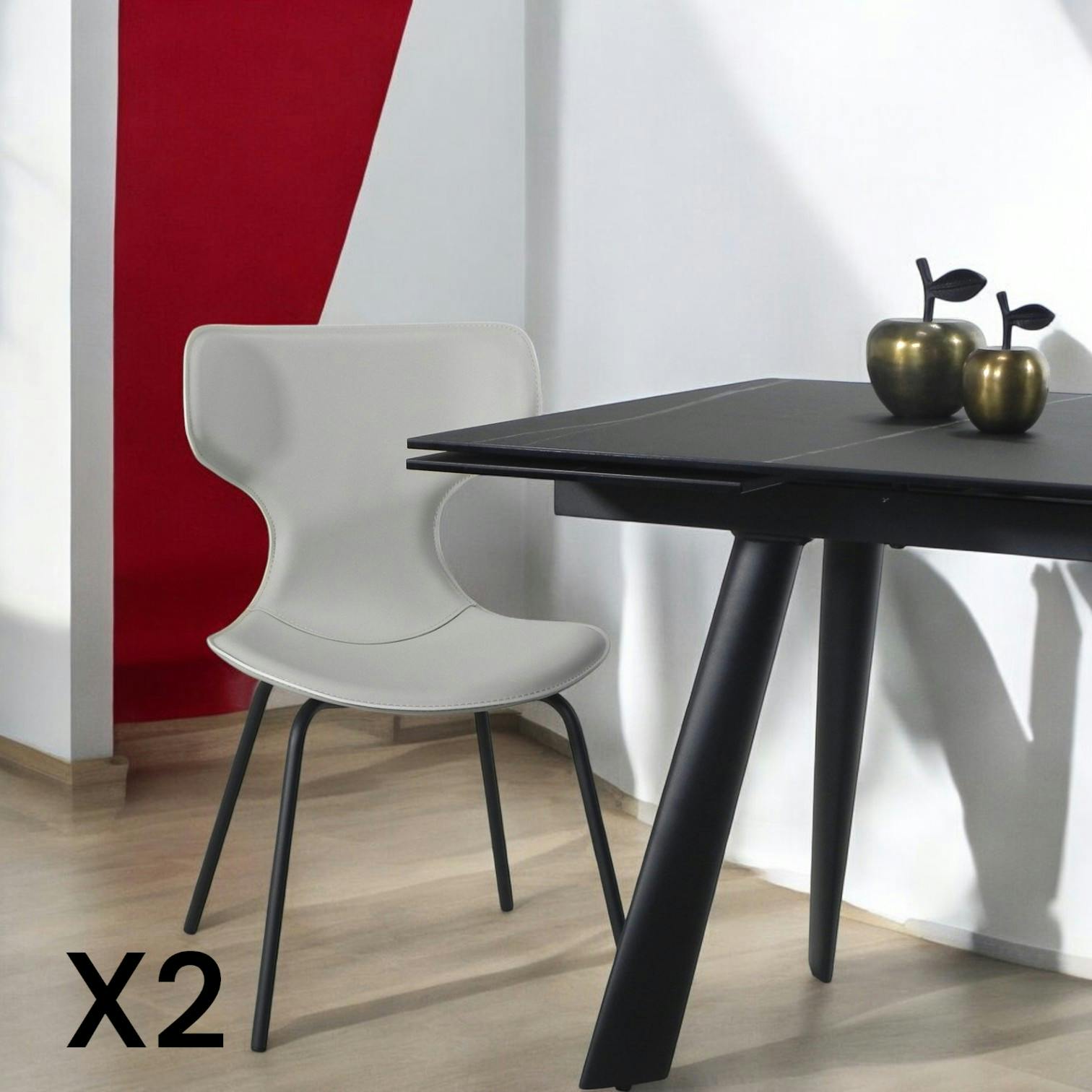 Chaise beige avec dossier en T, revêtement nettoyable (lot de 2) LOMBARDIE