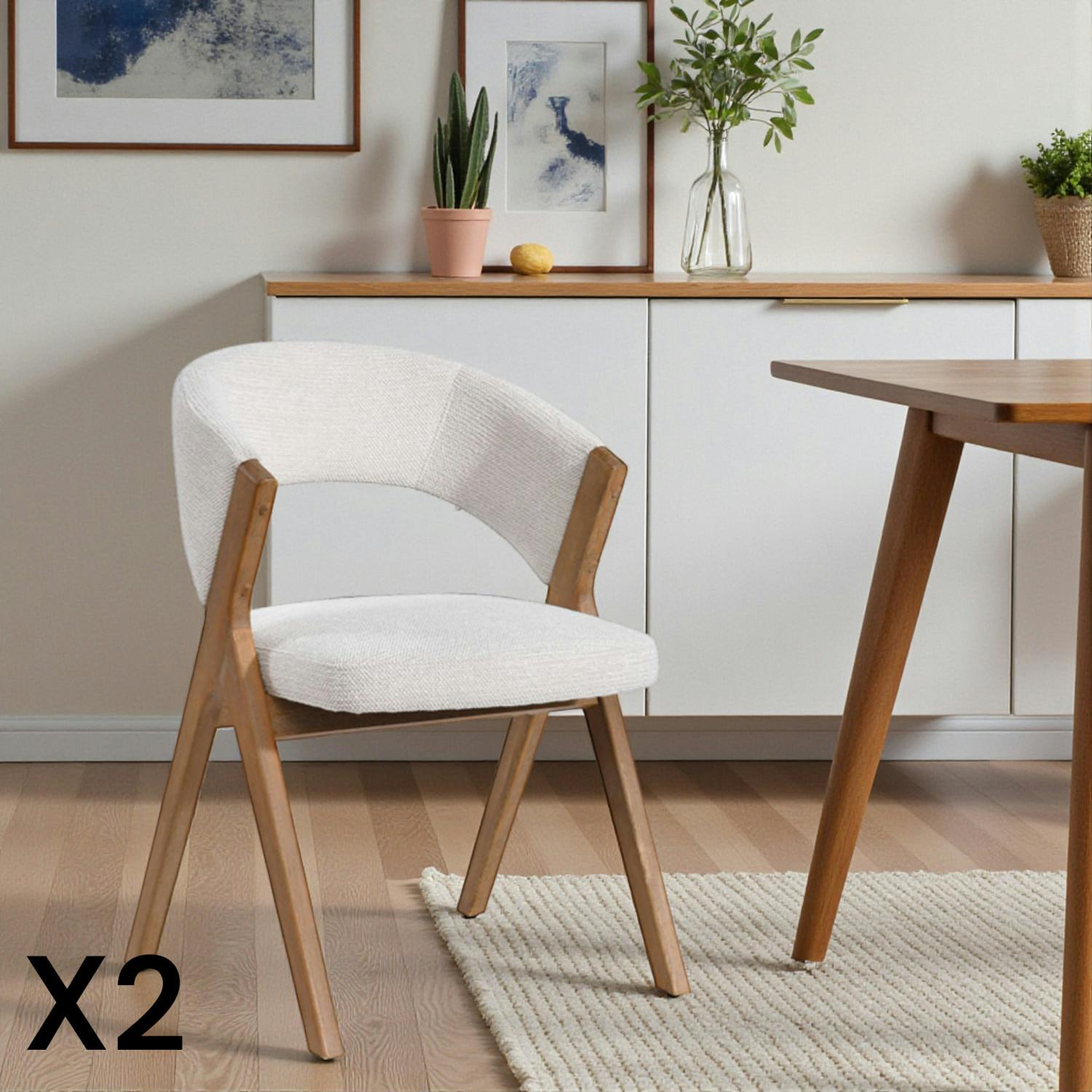 Chaise écrue bois et tissu, forme ronde (lot de 2) AGADE